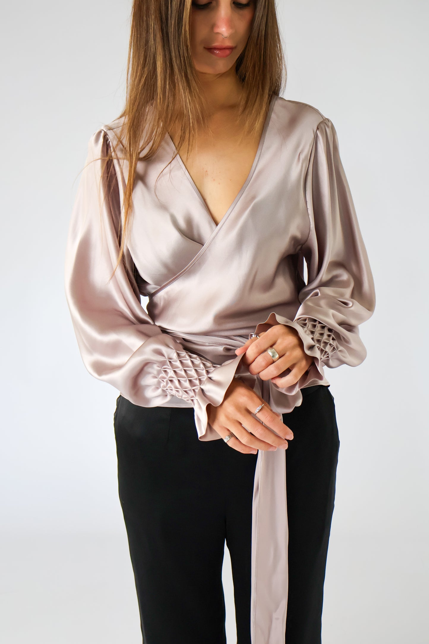 Florence Blouse - Dusty Rose Sandwash Silk Satin