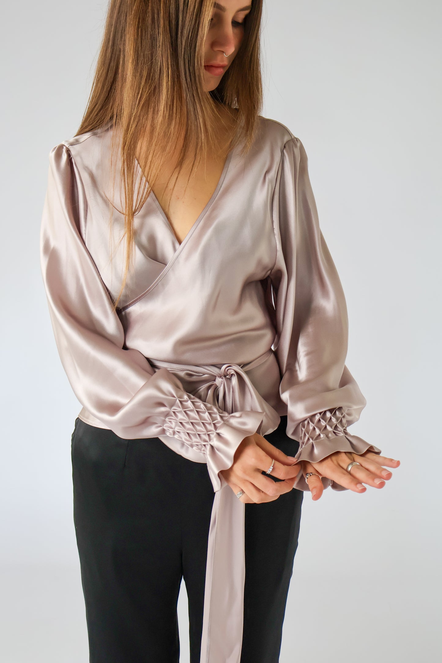 Florence Blouse - Dusty Rose Sandwash Silk Satin