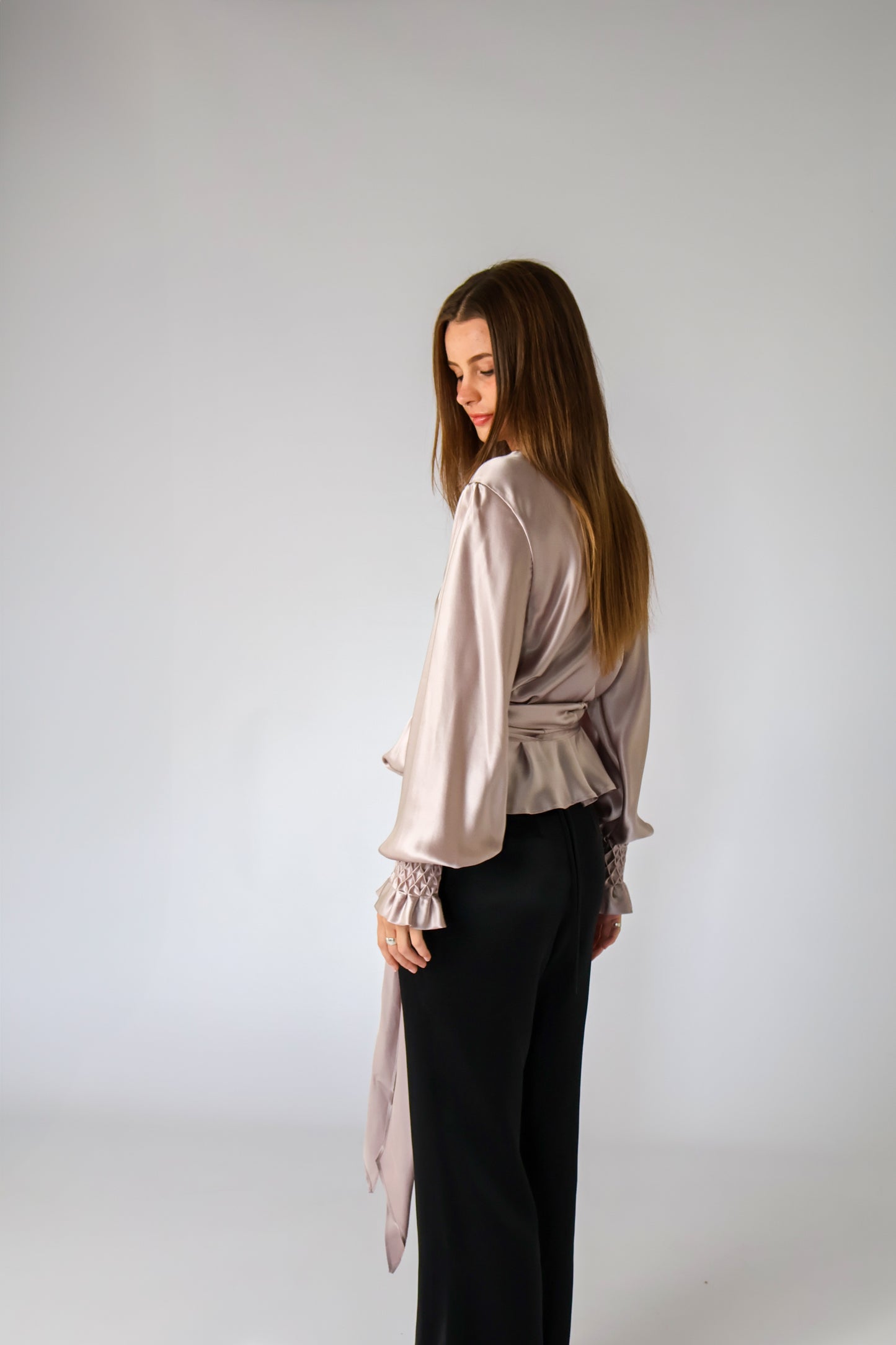 Florence Blouse - Dusty Rose Sandwash Silk Satin