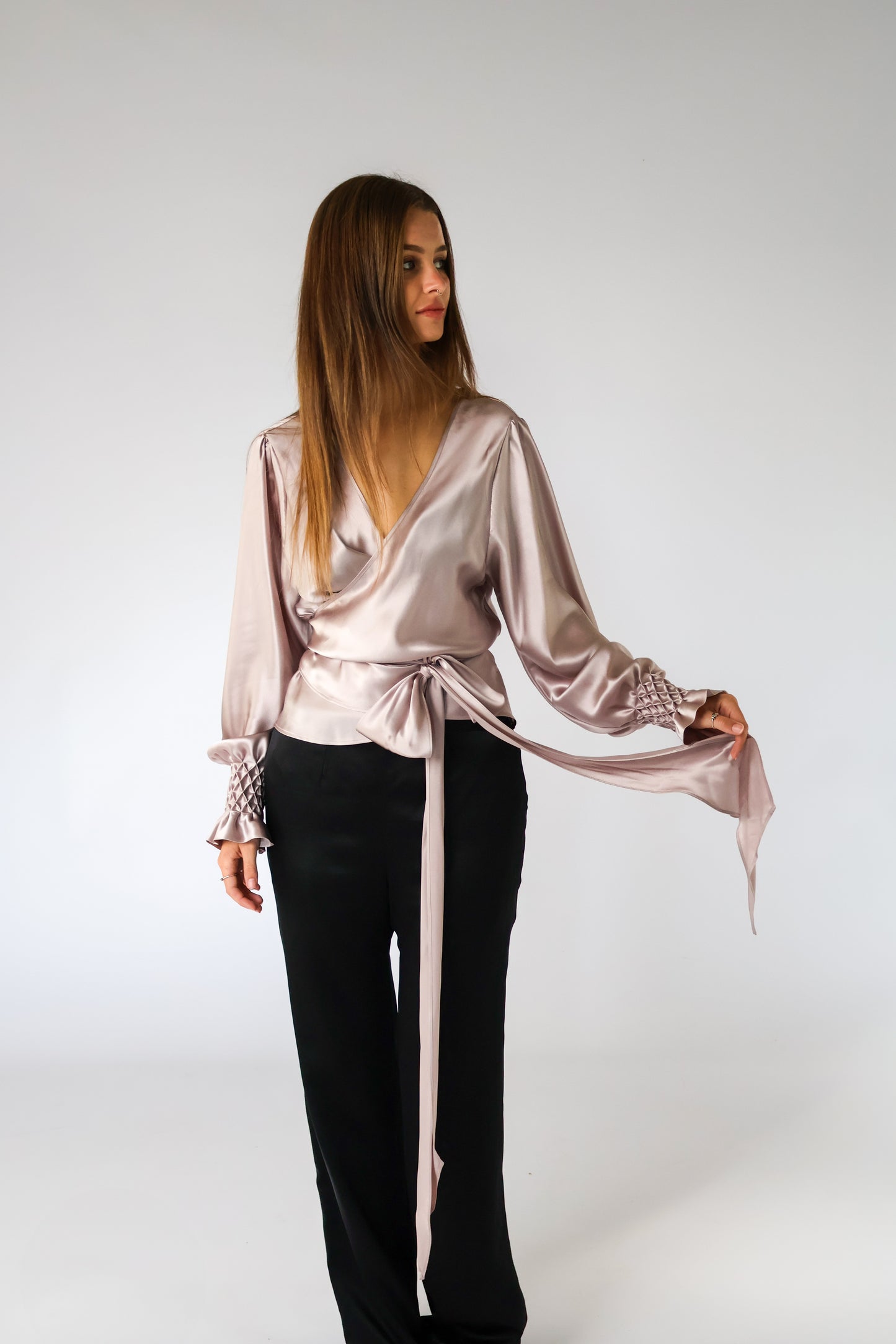 Florence Blouse - Dusty Rose Sandwash Silk Satin