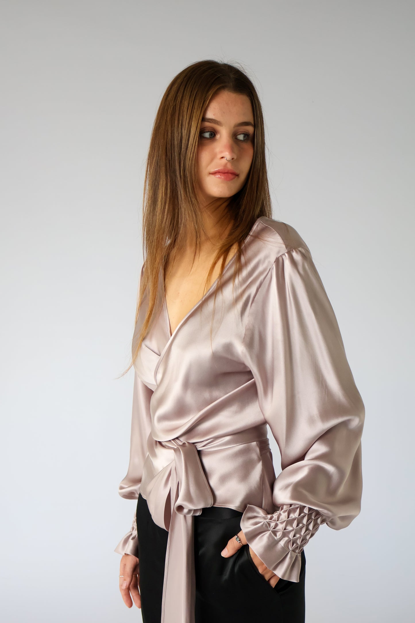 Florence Blouse - Dusty Rose Sandwash Silk Satin