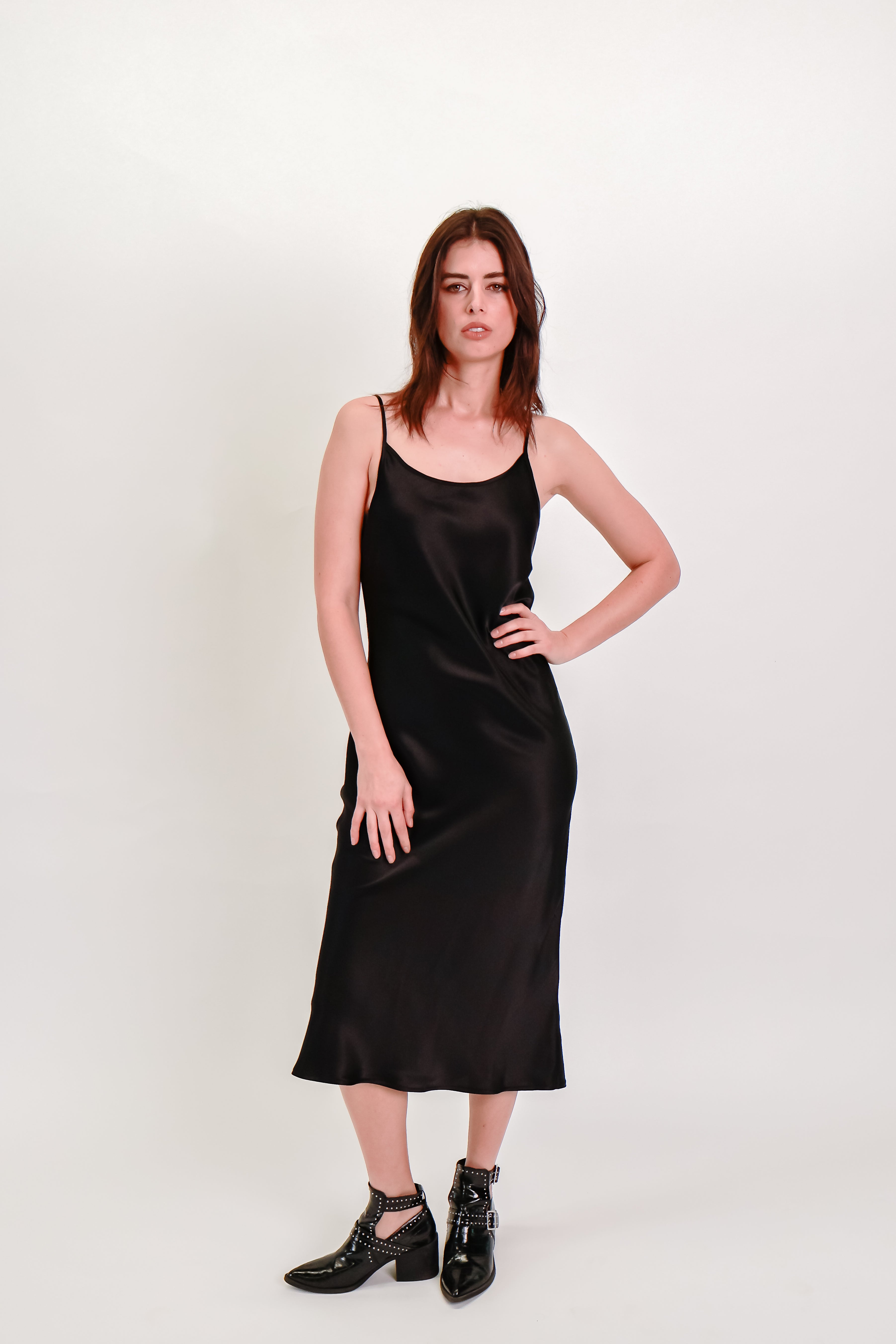 Black Silk Bias-Cut Slip Dress