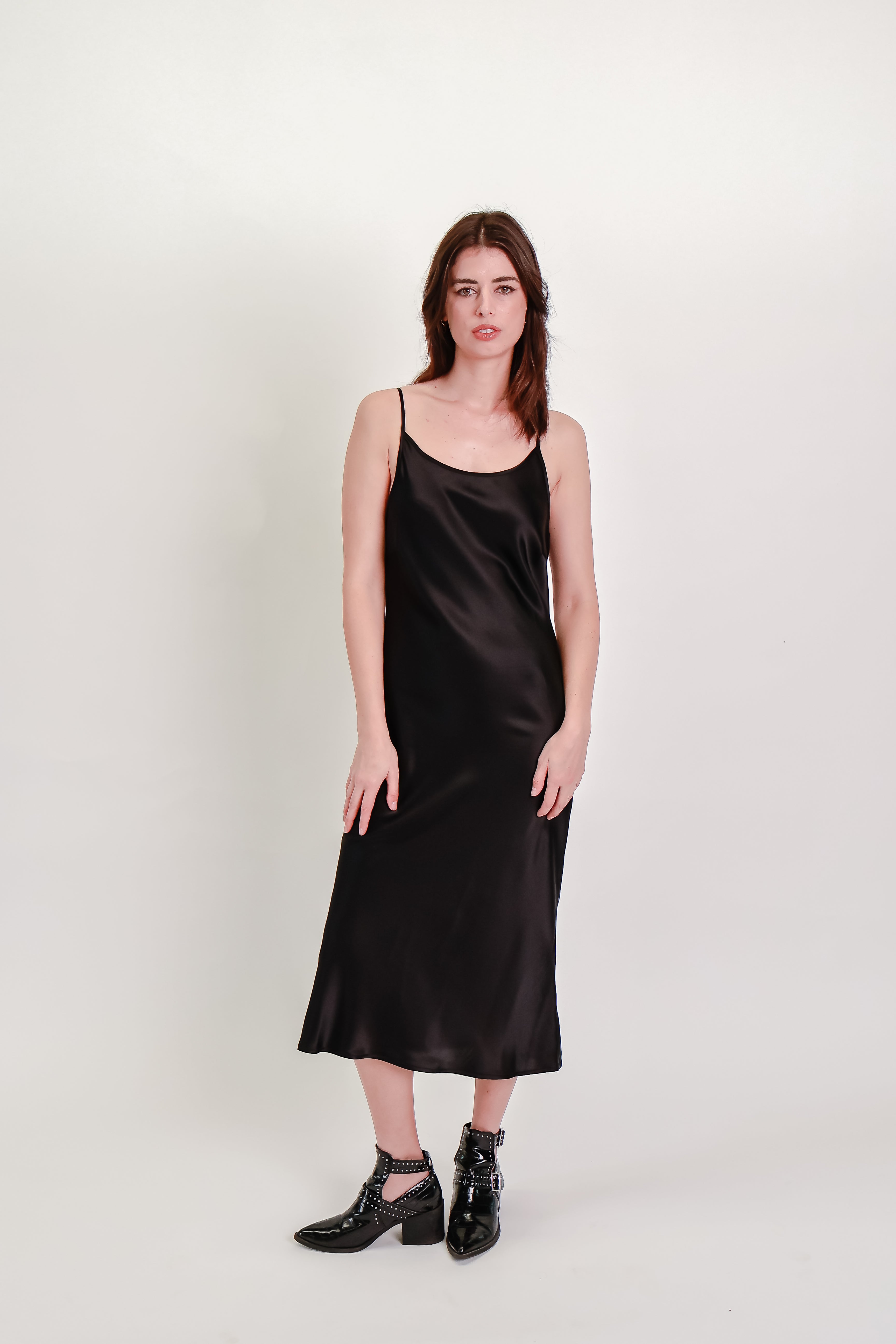 Black Silk Bias-Cut Slip Dress