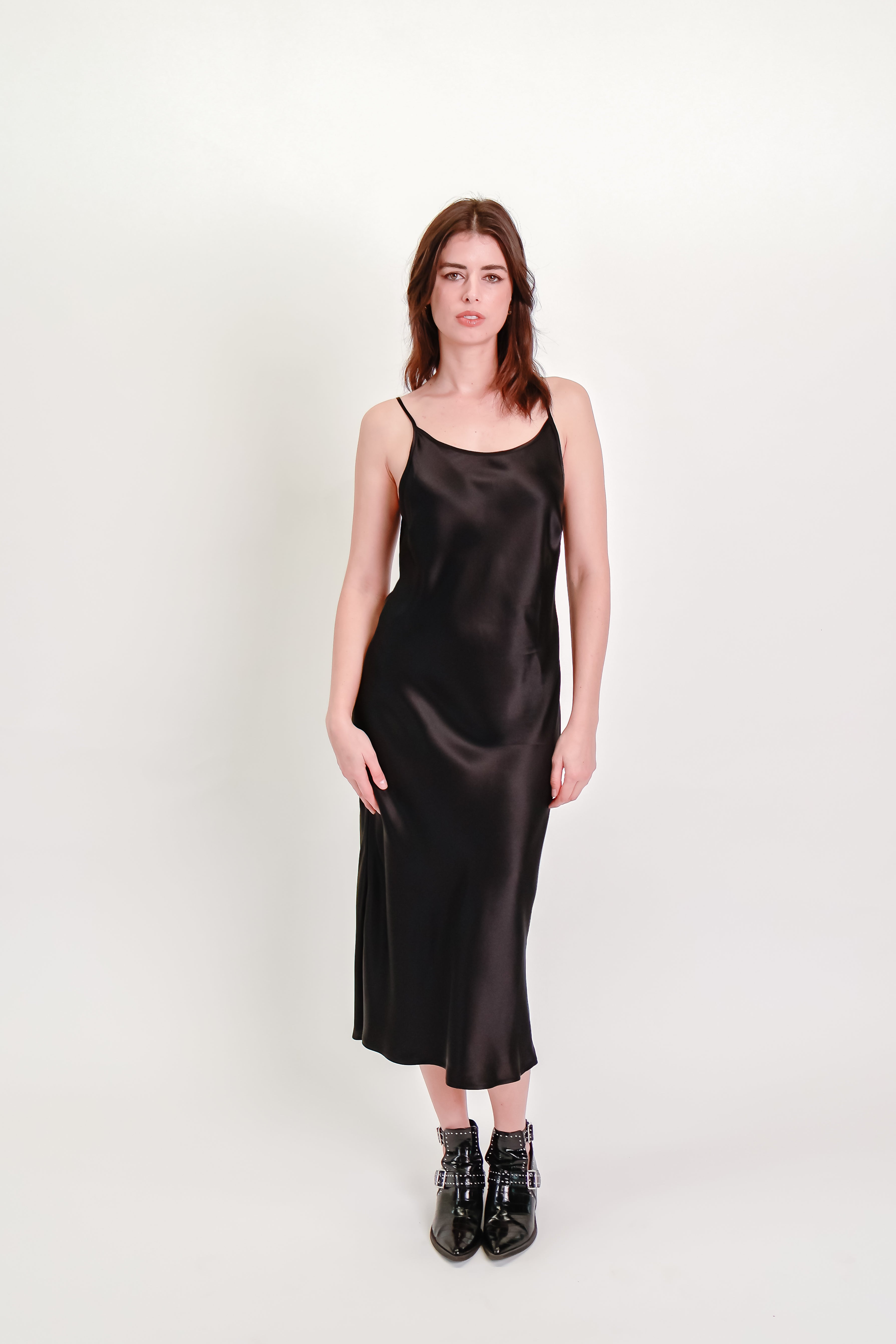 Black Silk Bias-Cut Slip Dress