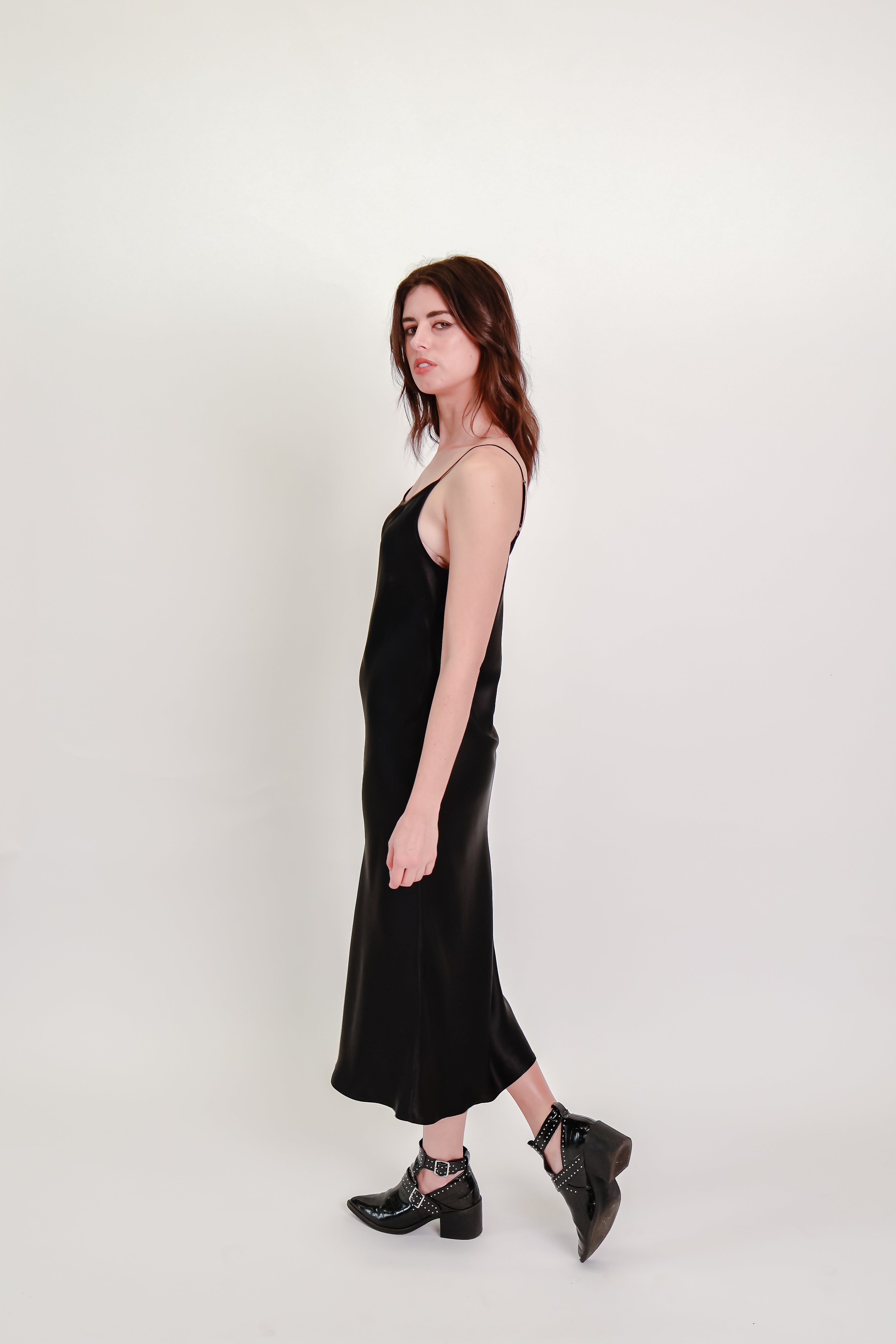 Black Silk Bias-Cut Slip Dress