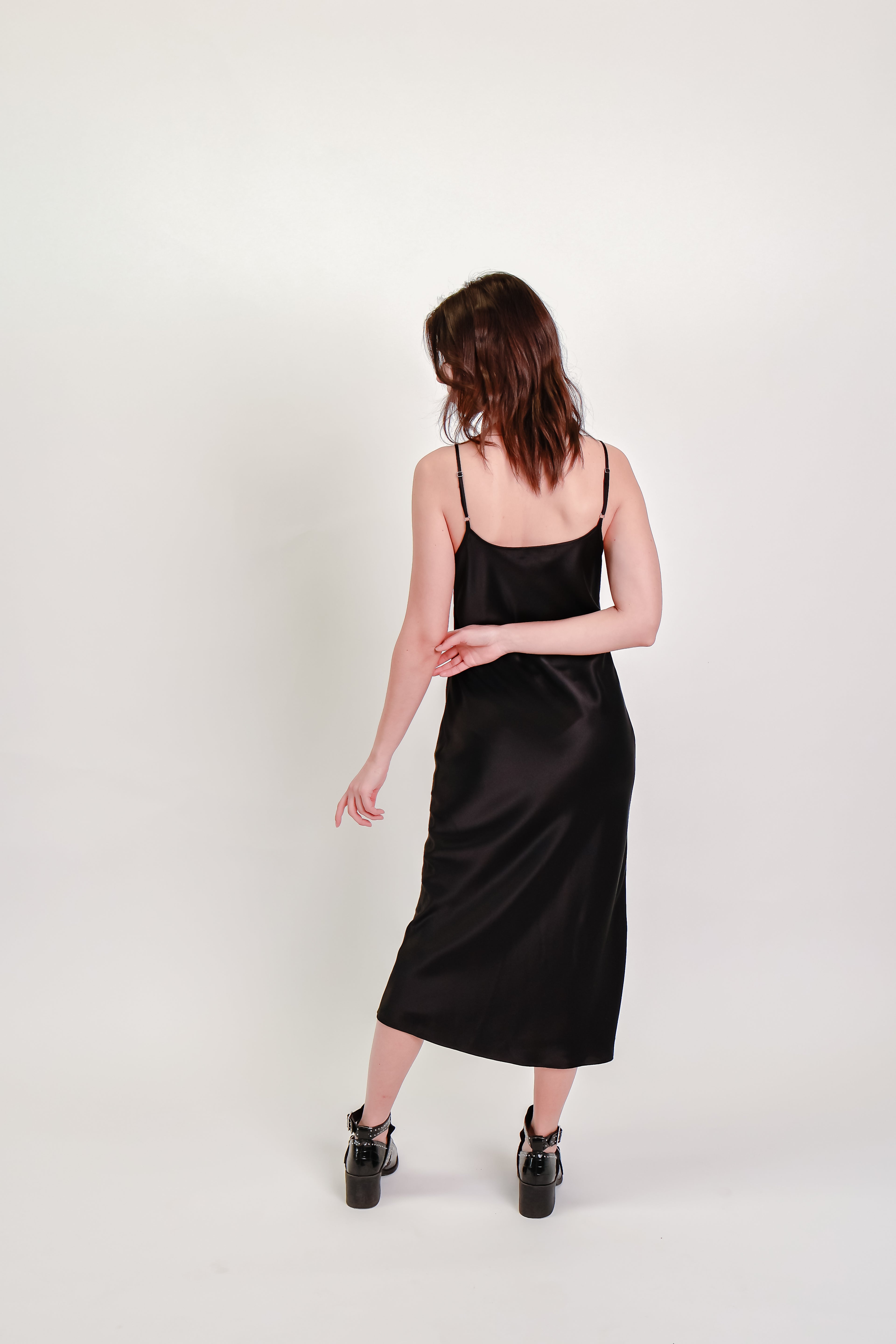 Black Silk Bias-Cut Slip Dress