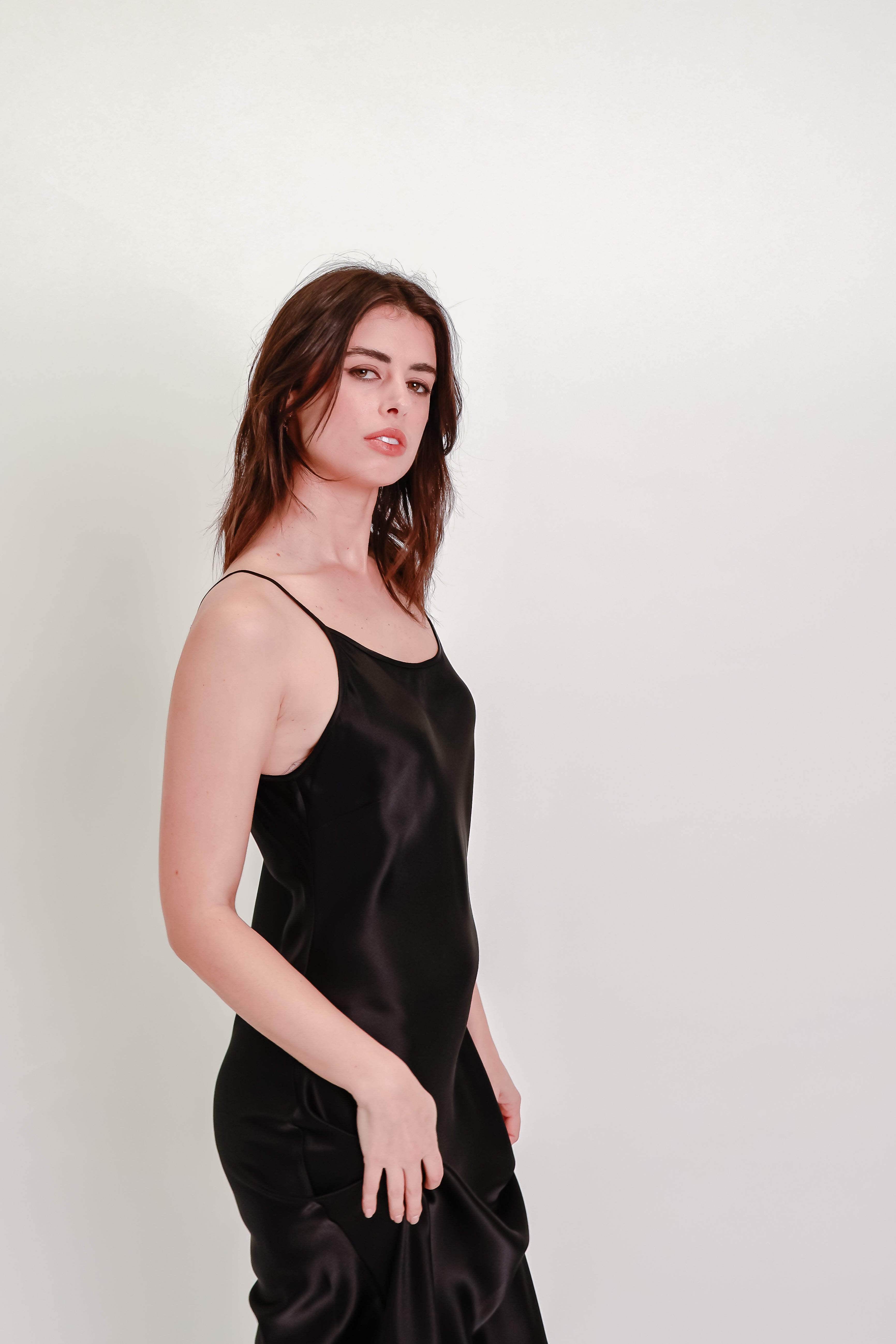 Black Silk Bias-Cut Slip Dress