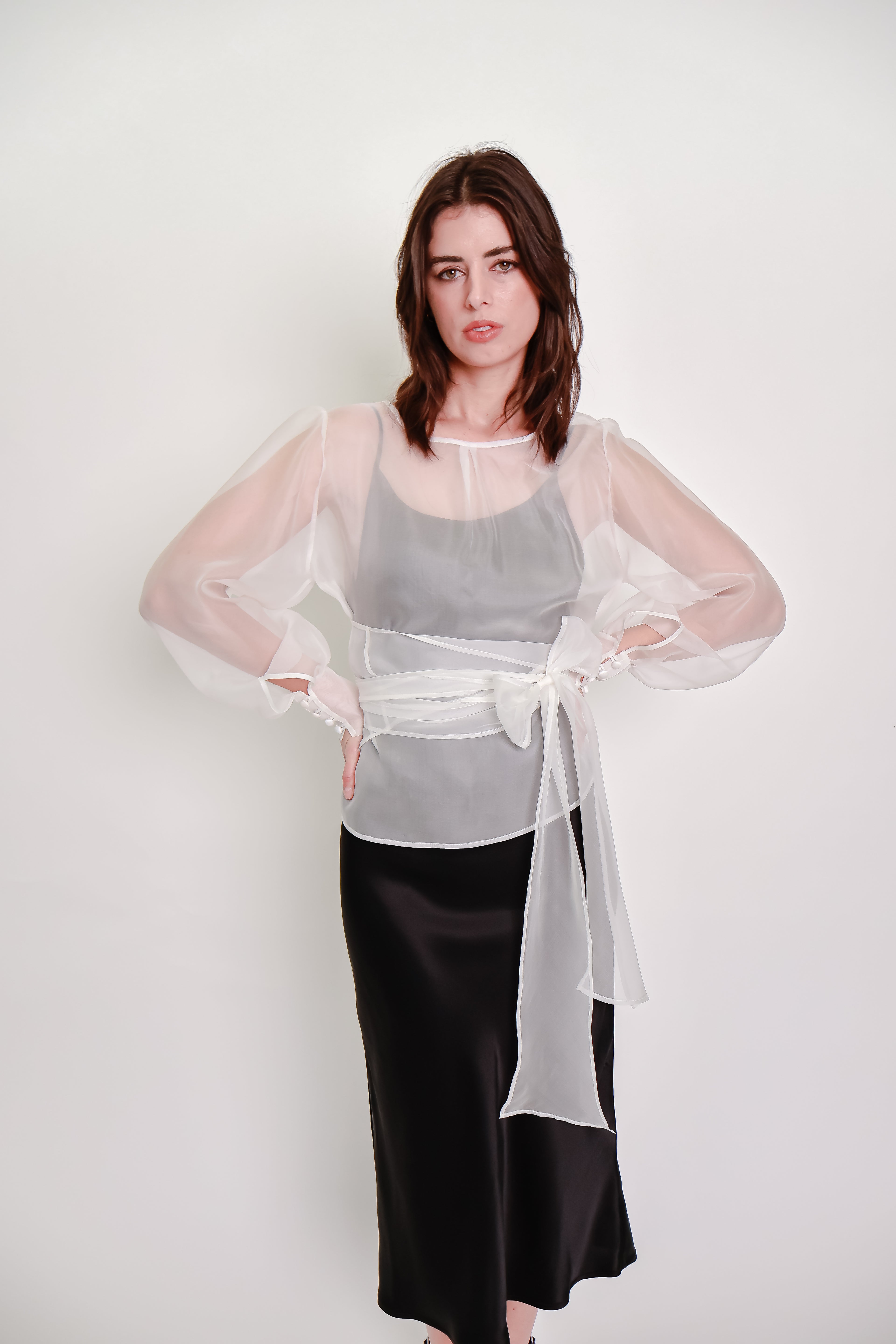 Silk Organza Wrap Blouse - Ivory