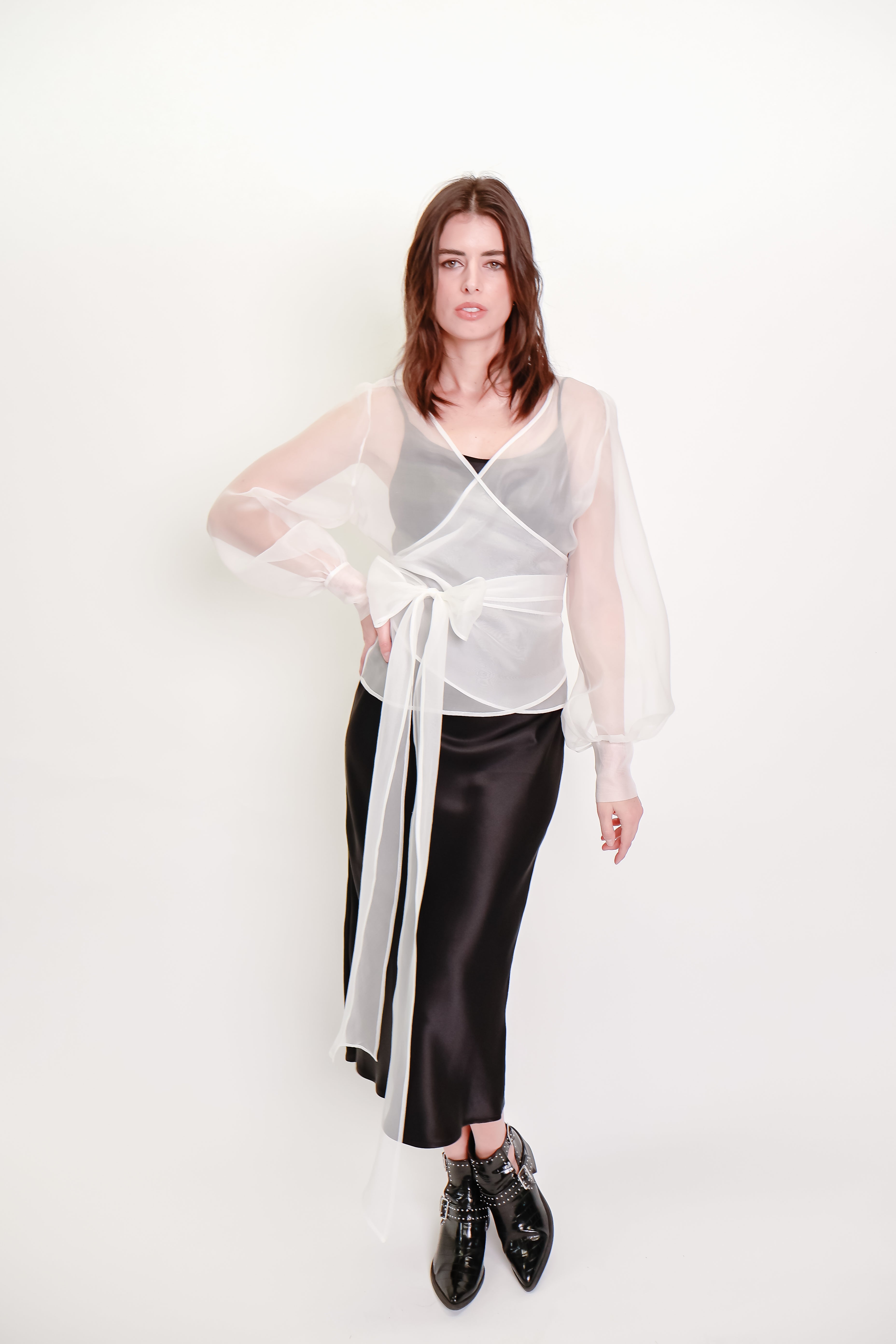 Silk Organza Wrap Blouse - Ivory
