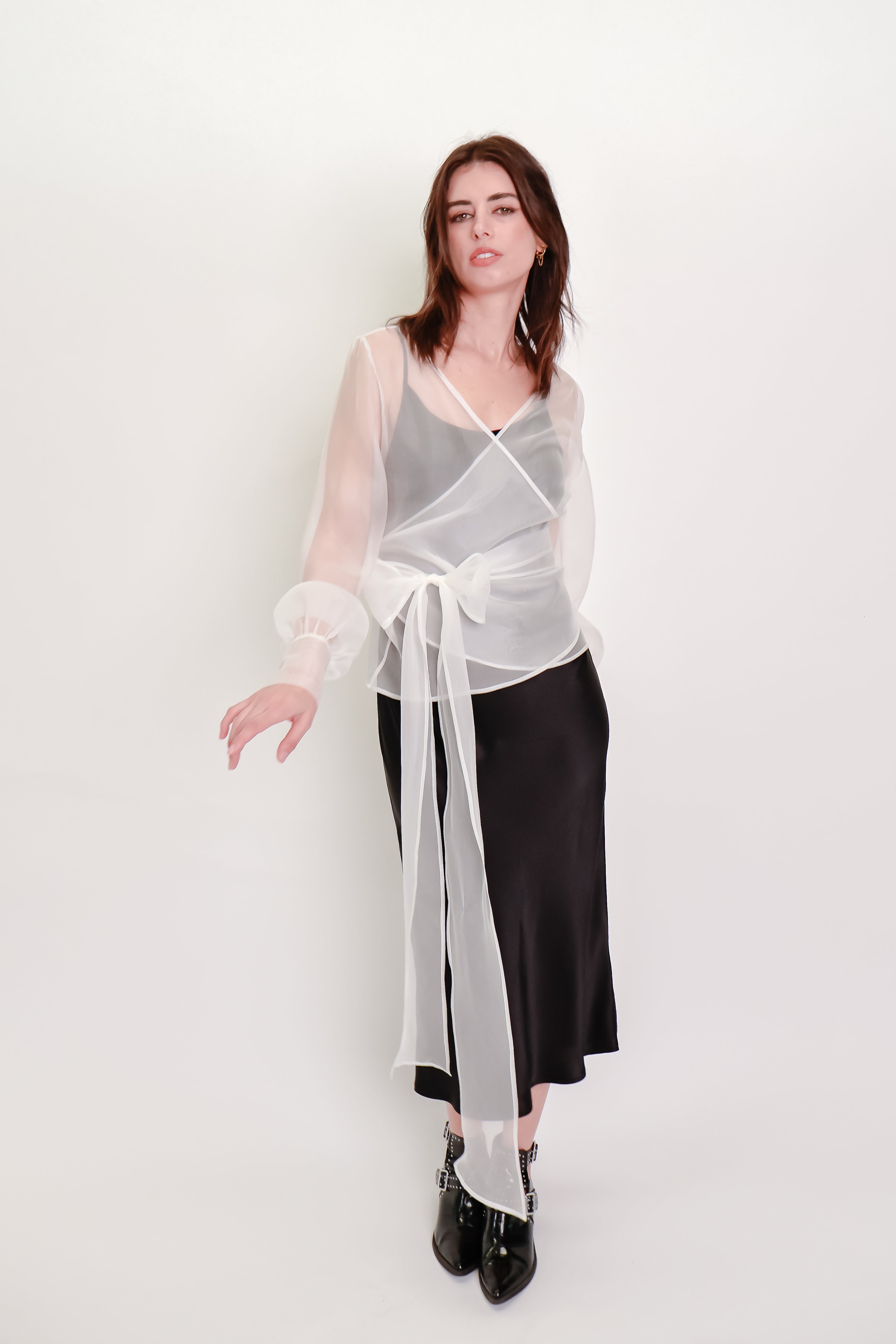 Silk Organza Wrap Blouse - Ivory