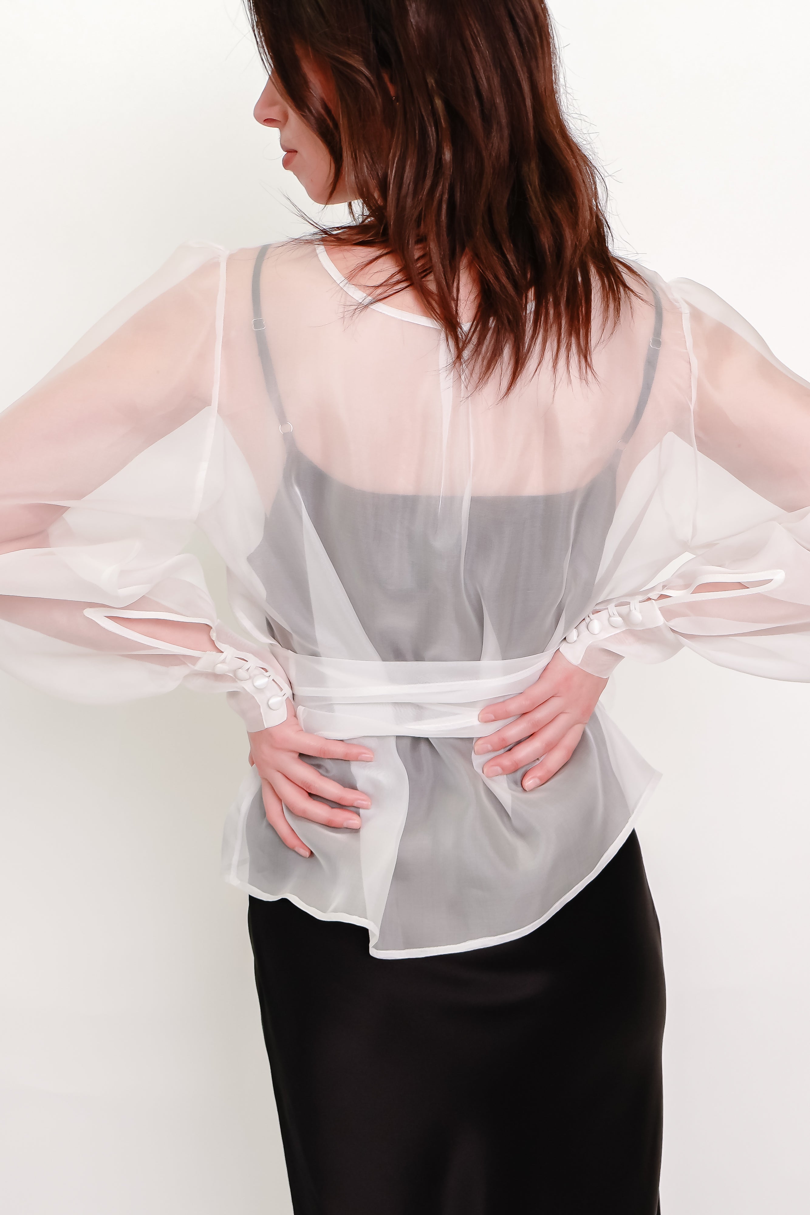 Silk Organza Wrap Blouse - Ivory