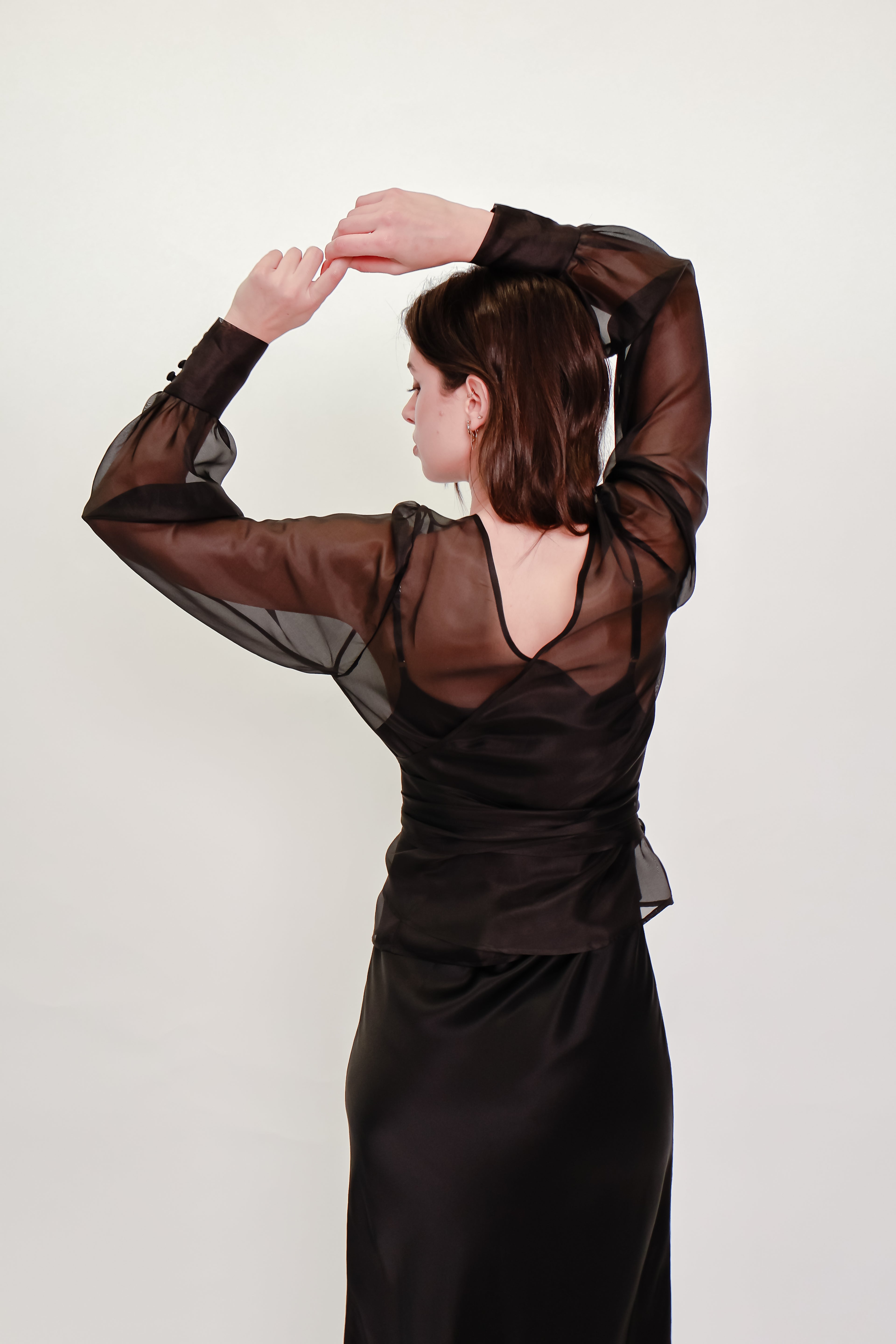Silk Organza Wrap Blouse - Black