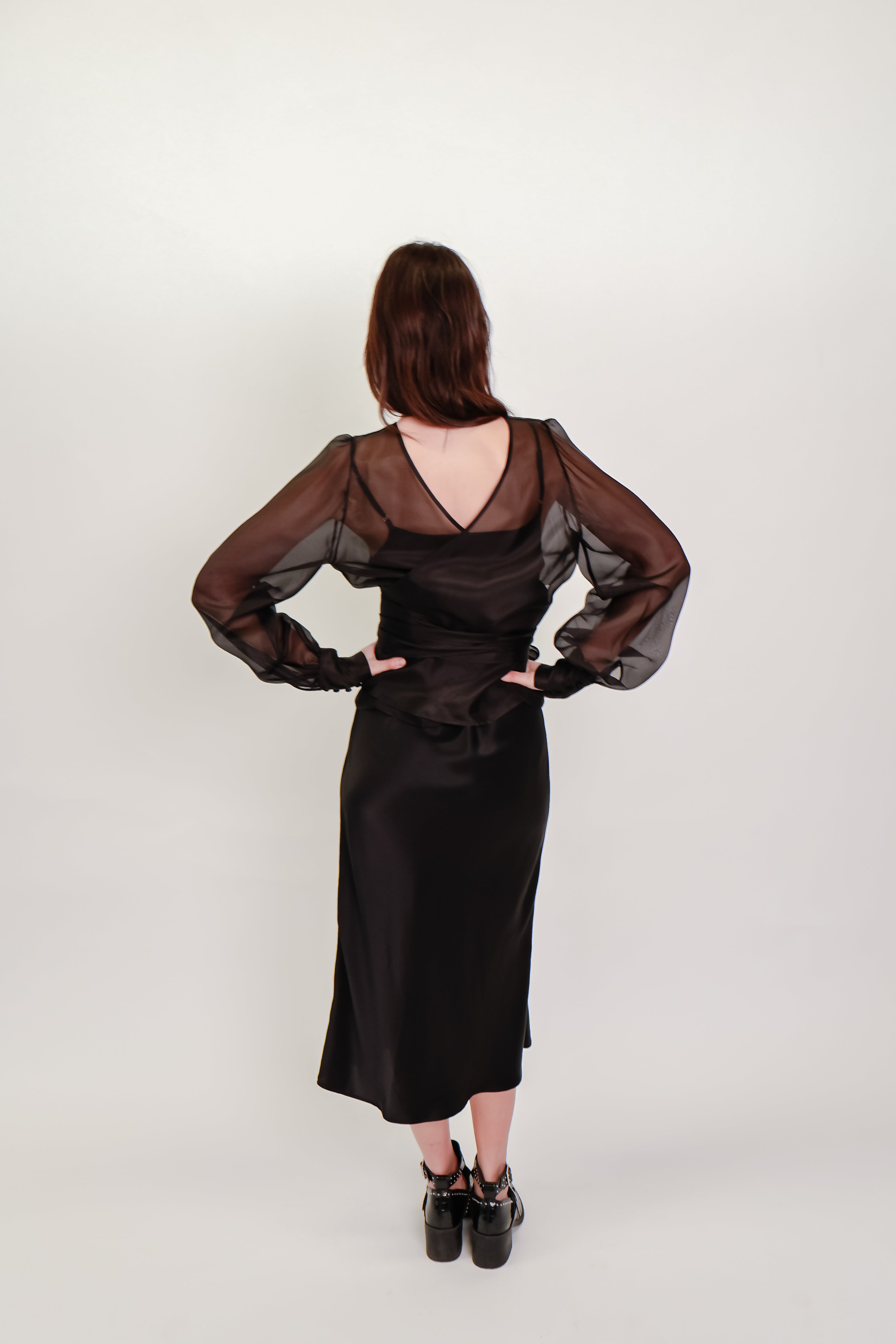 Silk Organza Wrap Blouse - Black