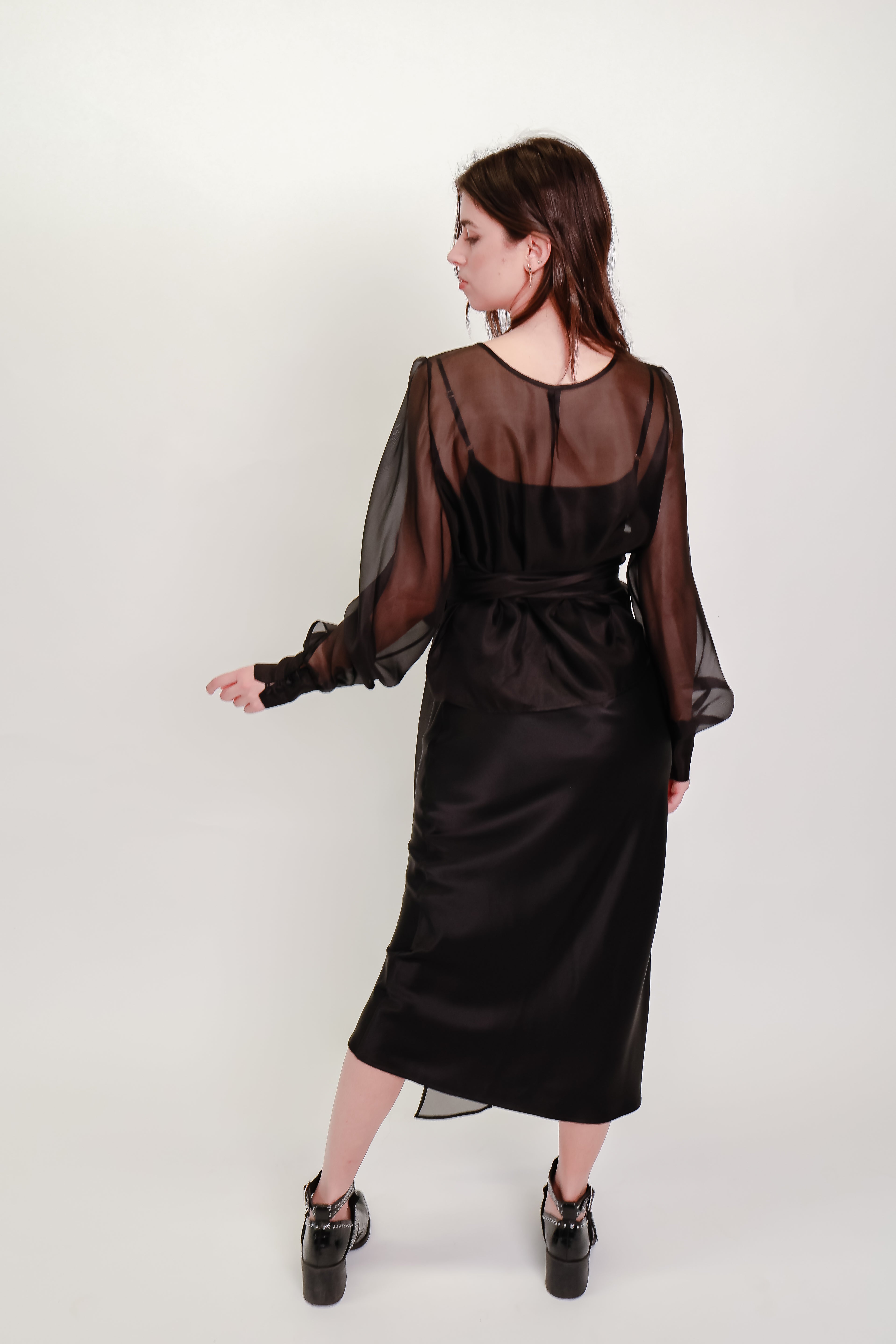 Silk Organza Wrap Blouse - Black