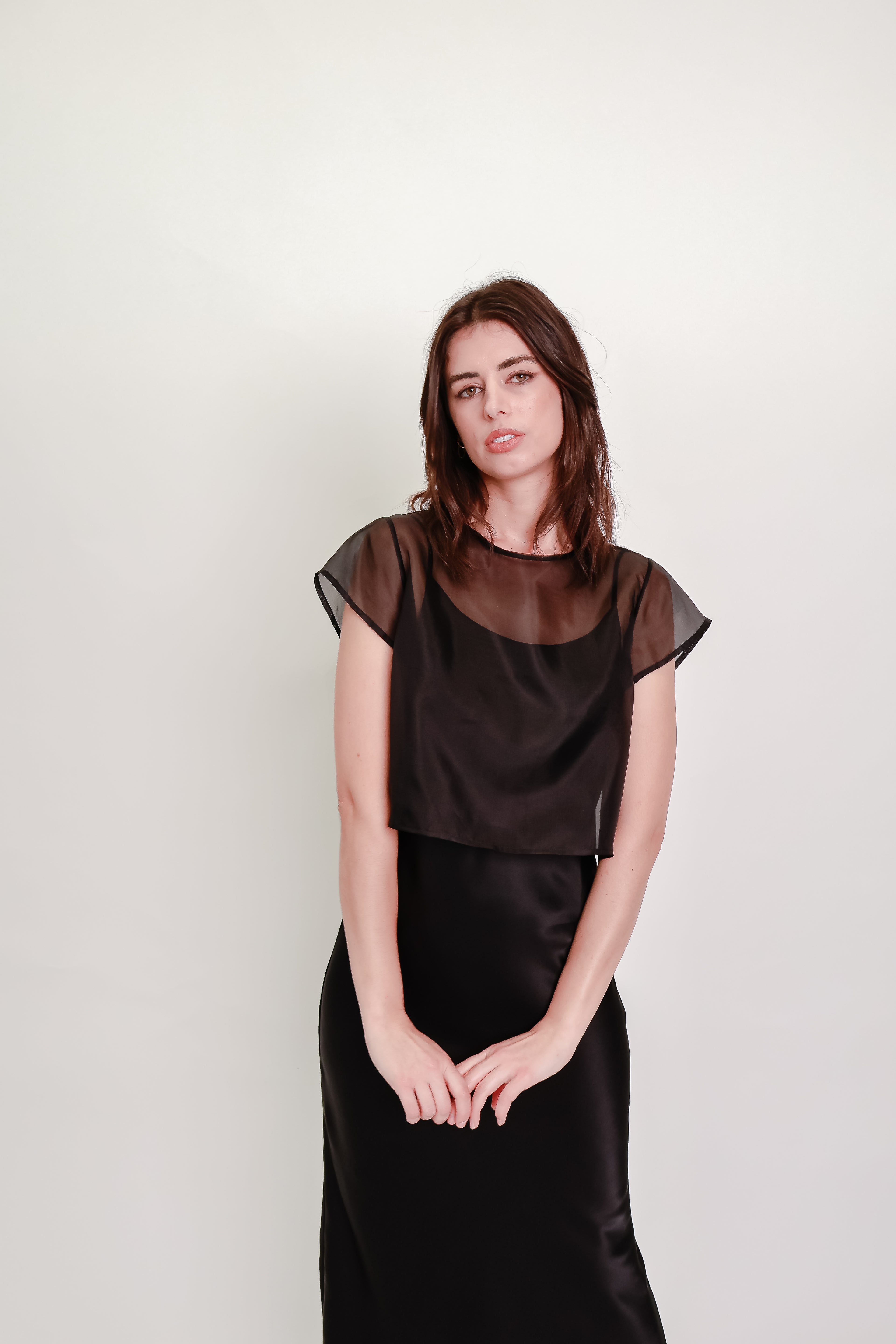 Silk Organza Cropped Tee - Black