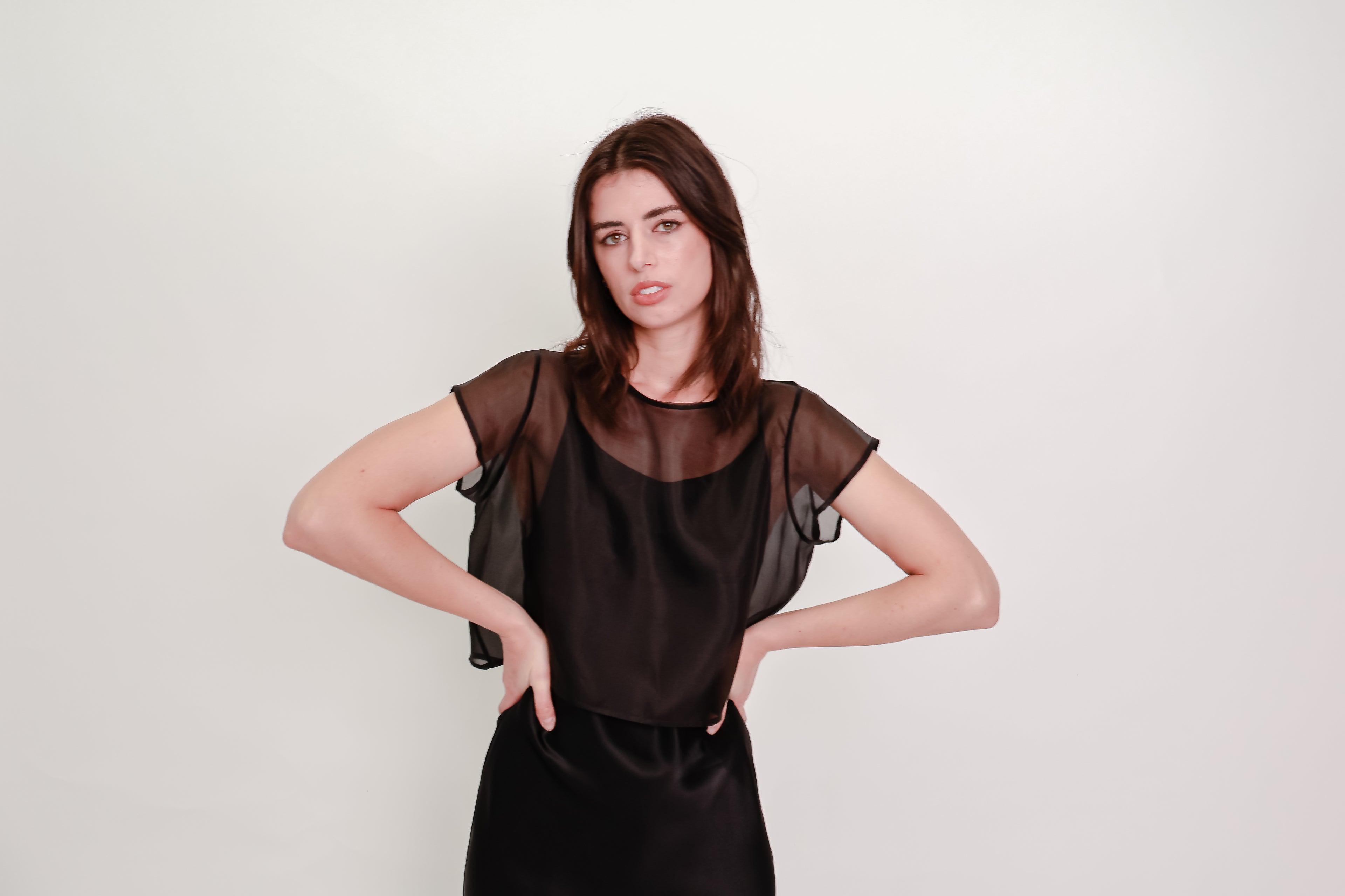 Silk Organza Cropped Tee - Black