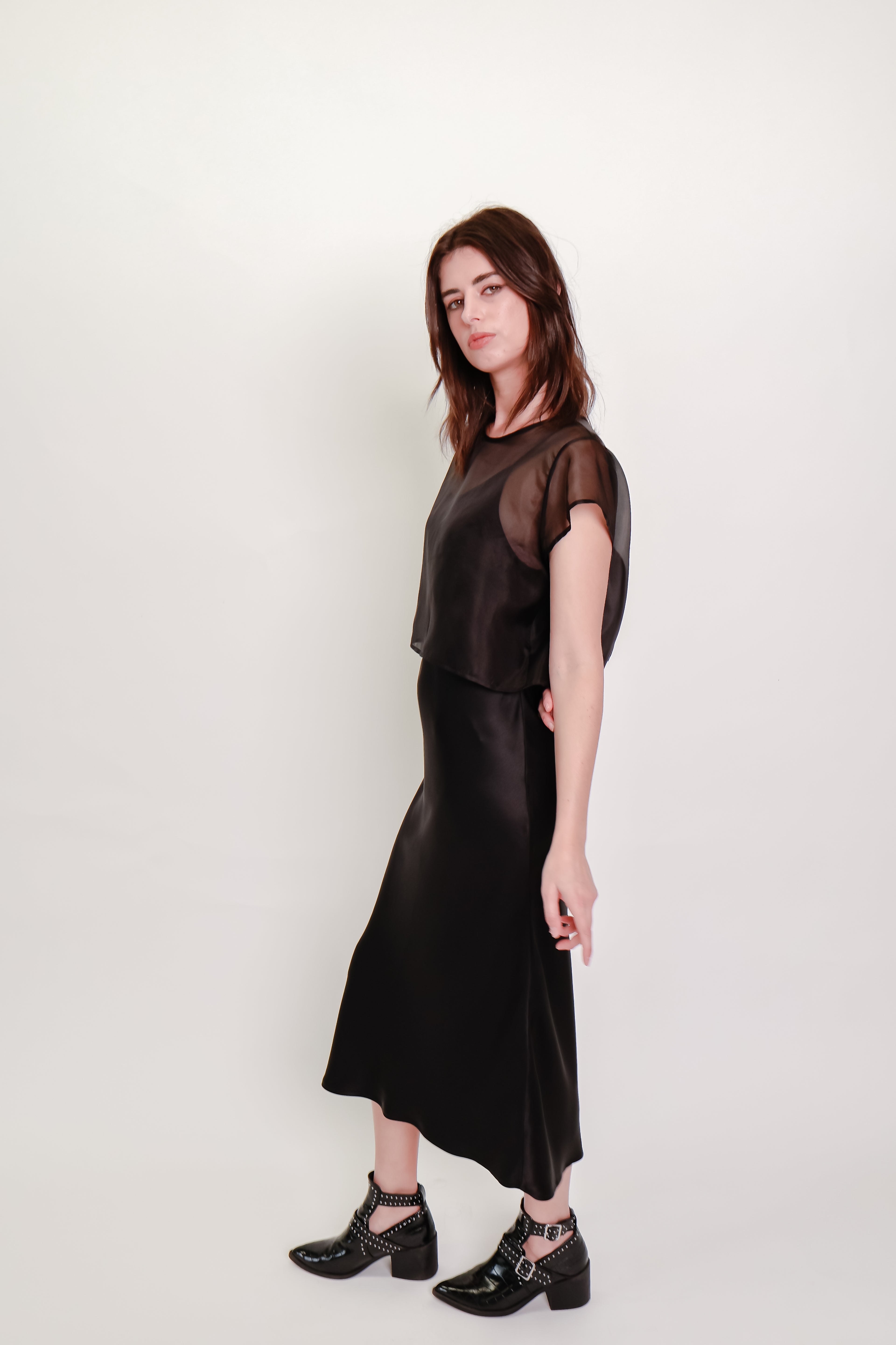 Silk Organza Cropped Tee - Black