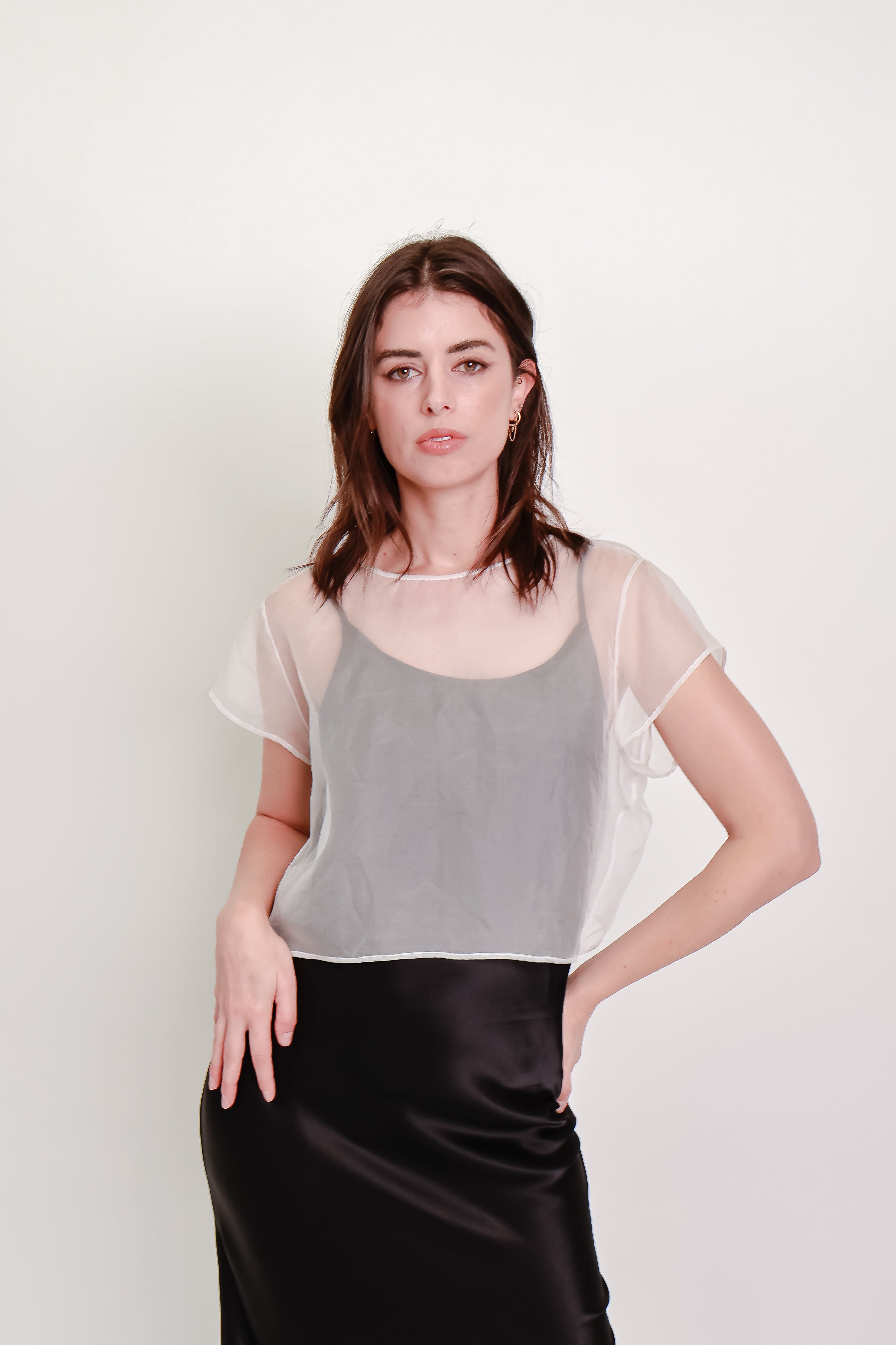 Silk Organza Cropped Tee - Ivory