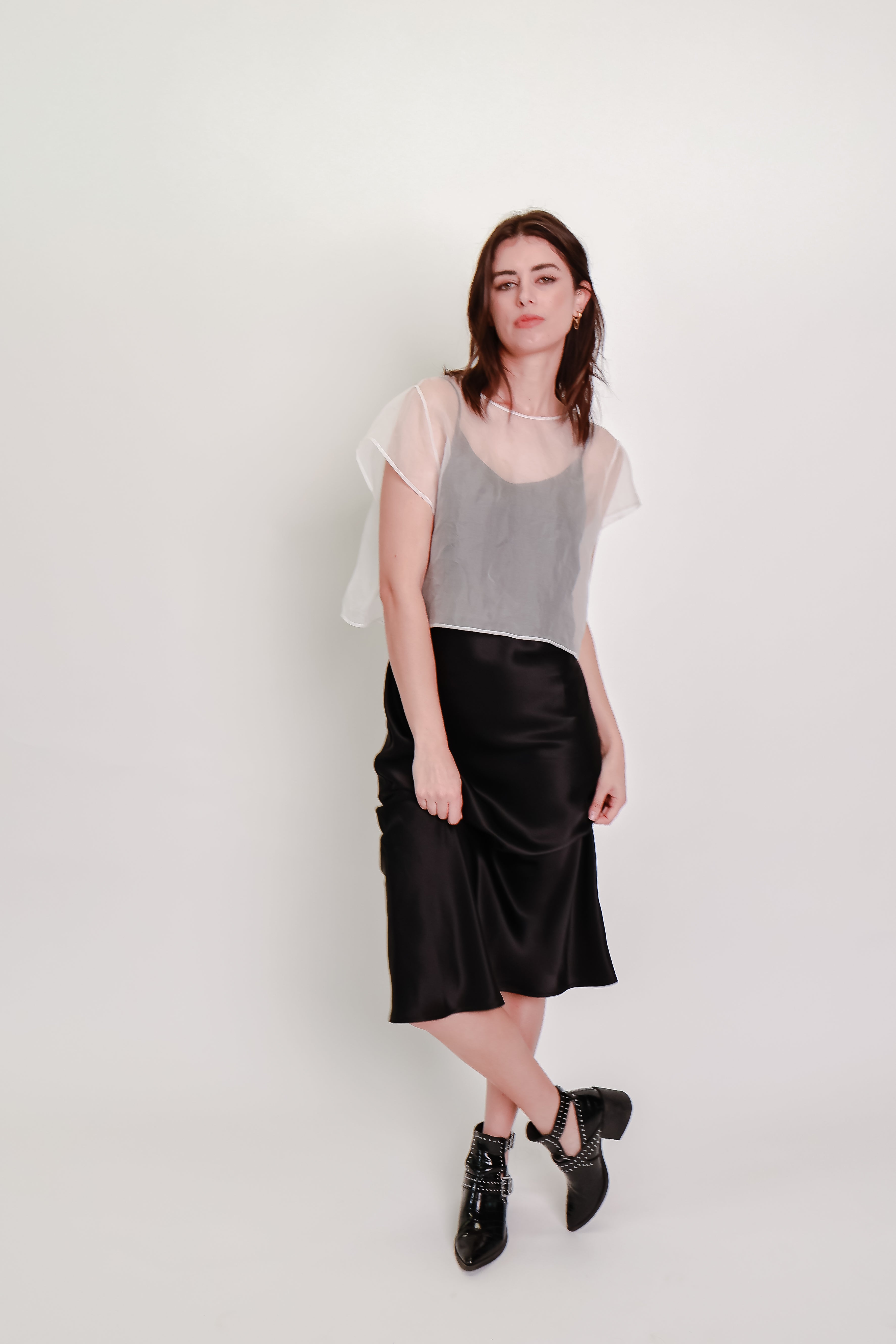 Silk Organza Cropped Tee - Ivory