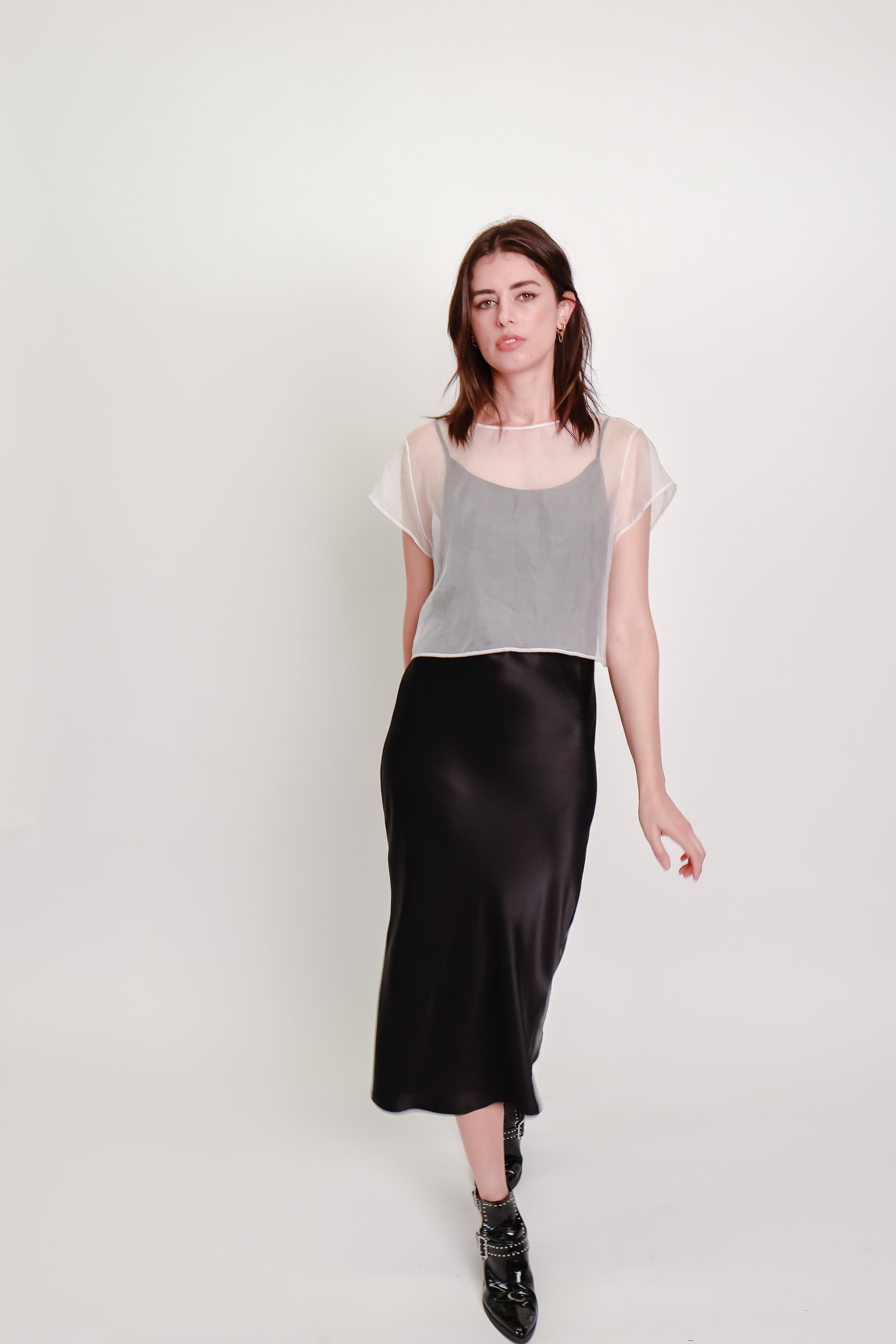 Silk Organza Cropped Tee - Ivory