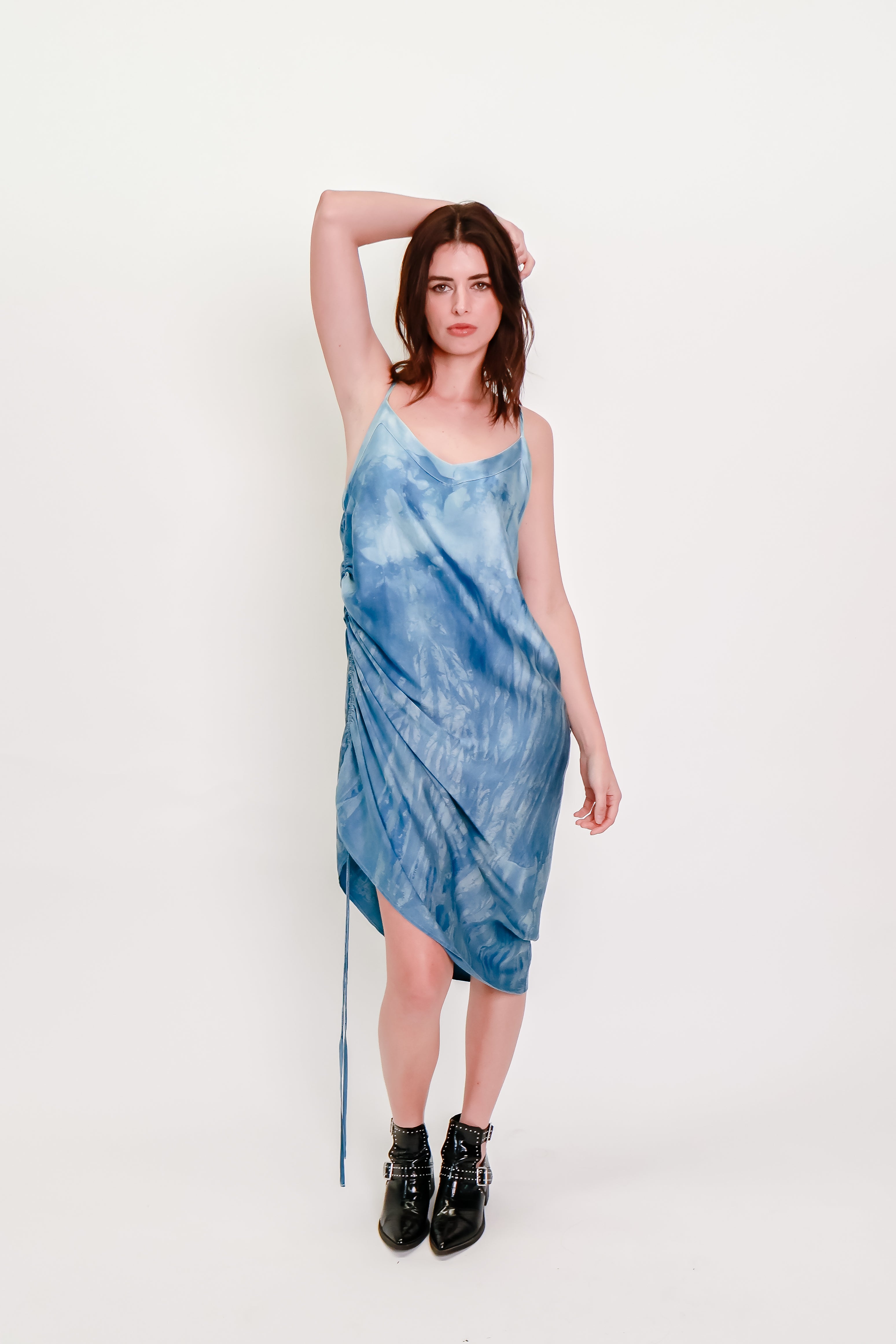 Indigo-Dyed Sandwashed Silk Satin Dress #3