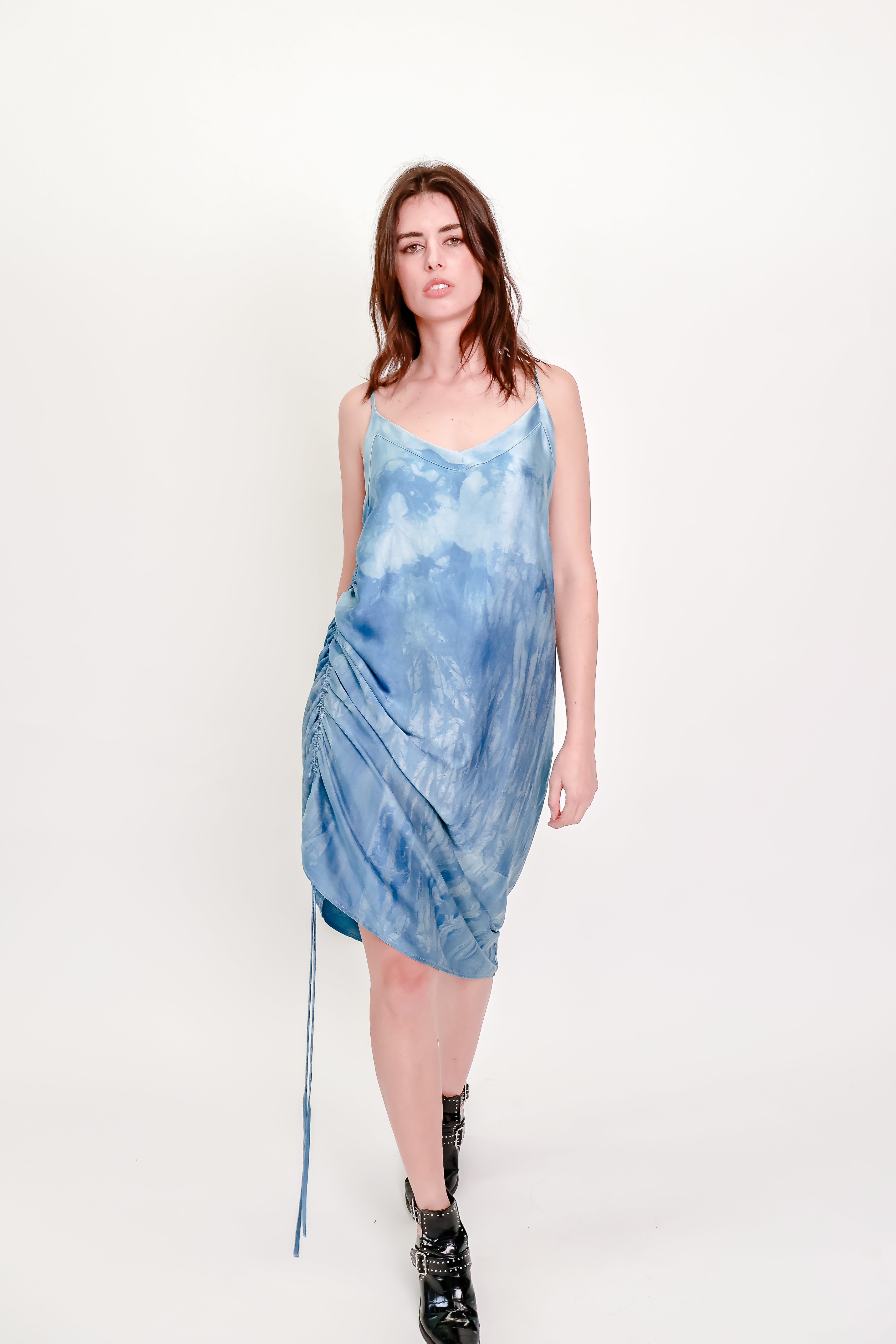 Indigo-Dyed Sandwashed Silk Satin Dress #3