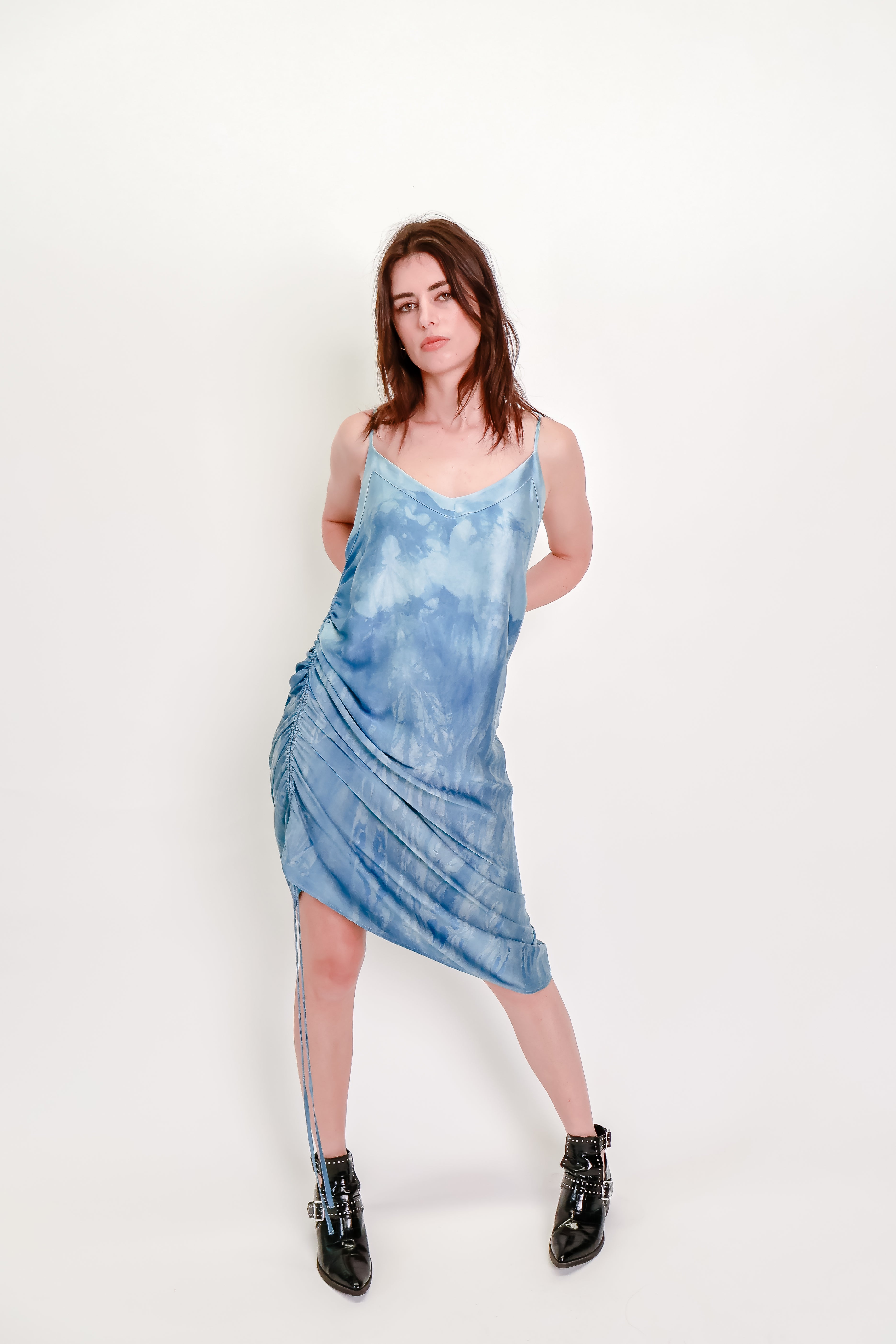 Indigo-Dyed Sandwashed Silk Satin Dress #3