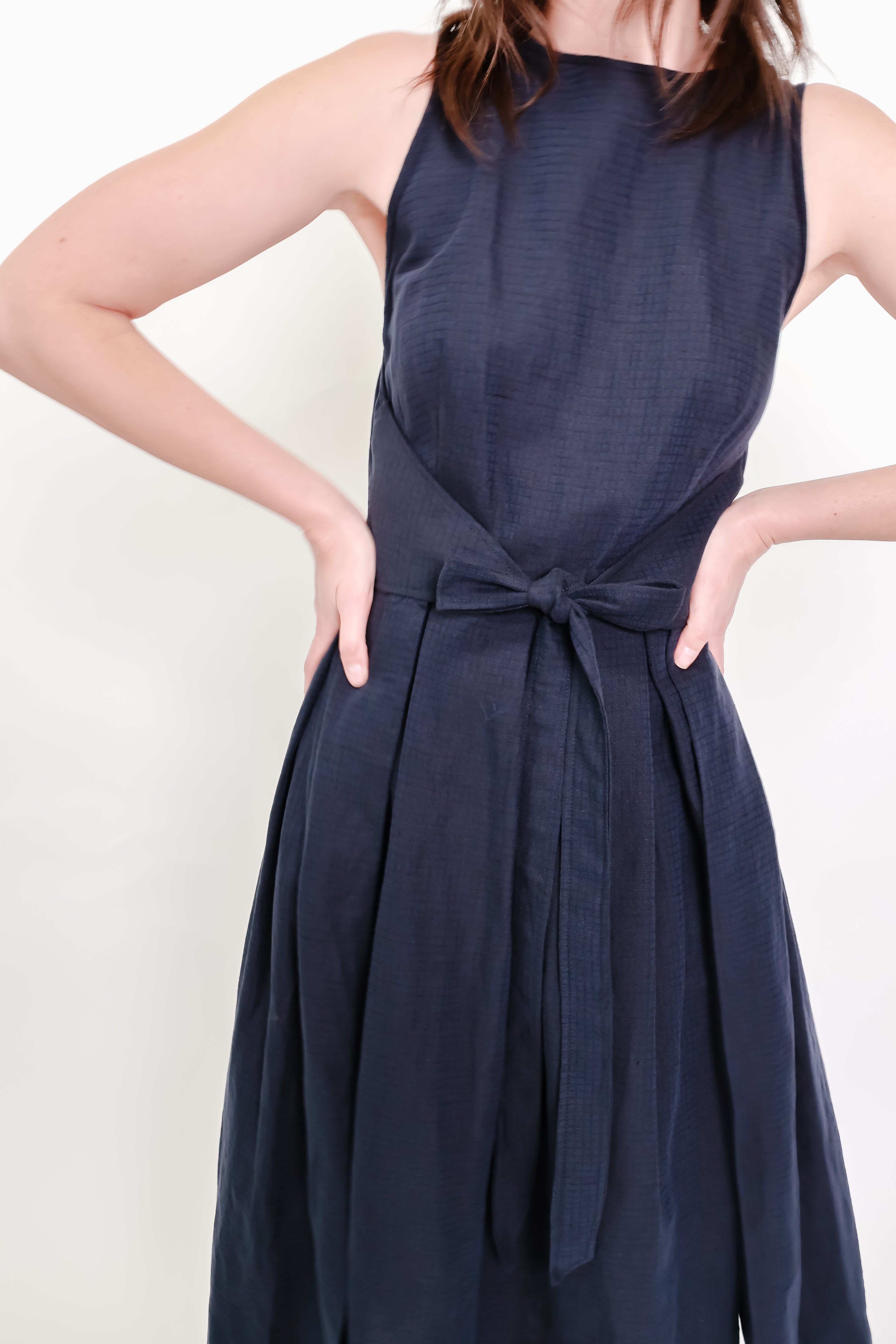 Box Pleat Wrap Dress in Indigo Check