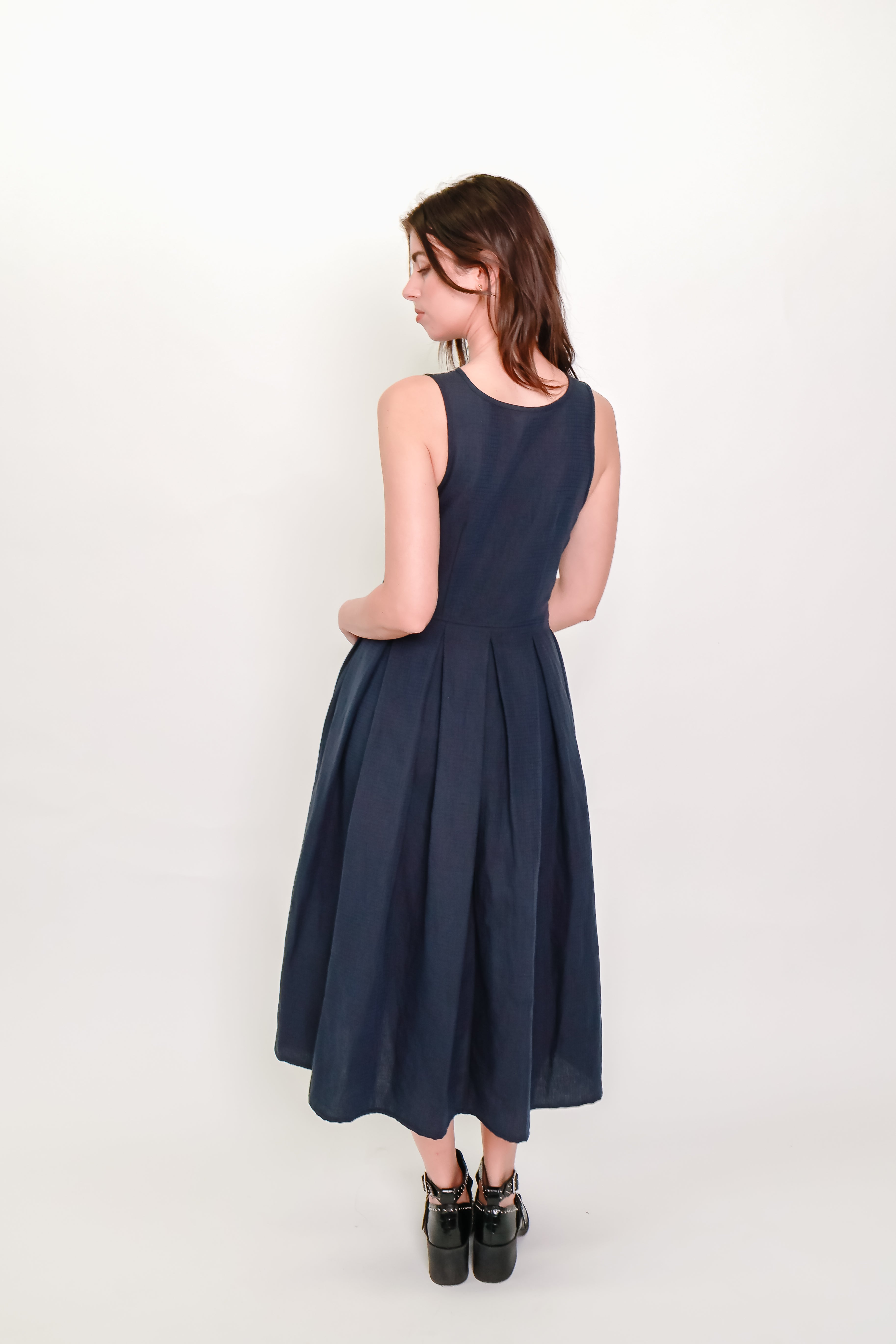 Box Pleat Wrap Dress in Indigo Check