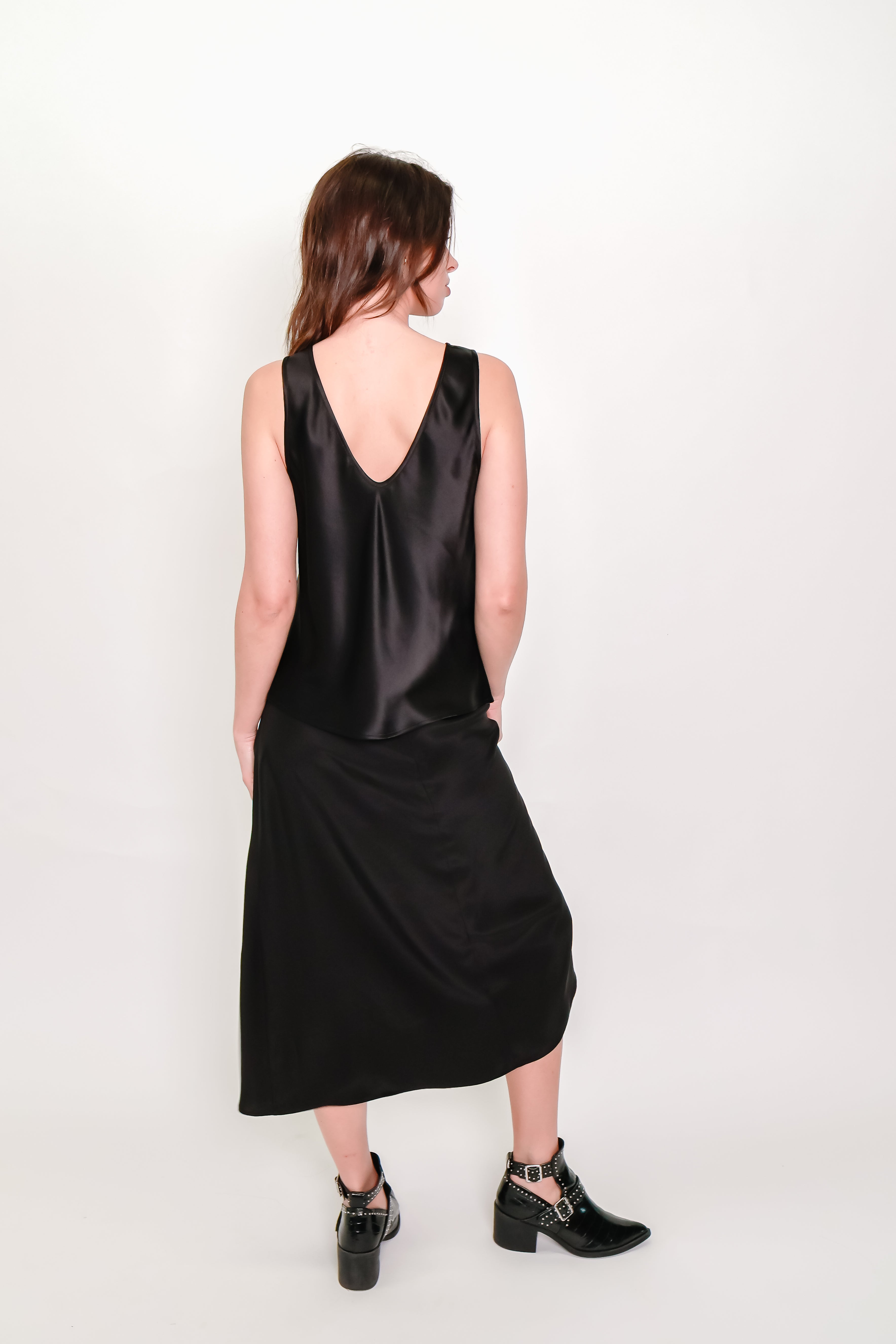 Bias Cut Silk Satin Tank Top – Black Sandwashed Silk