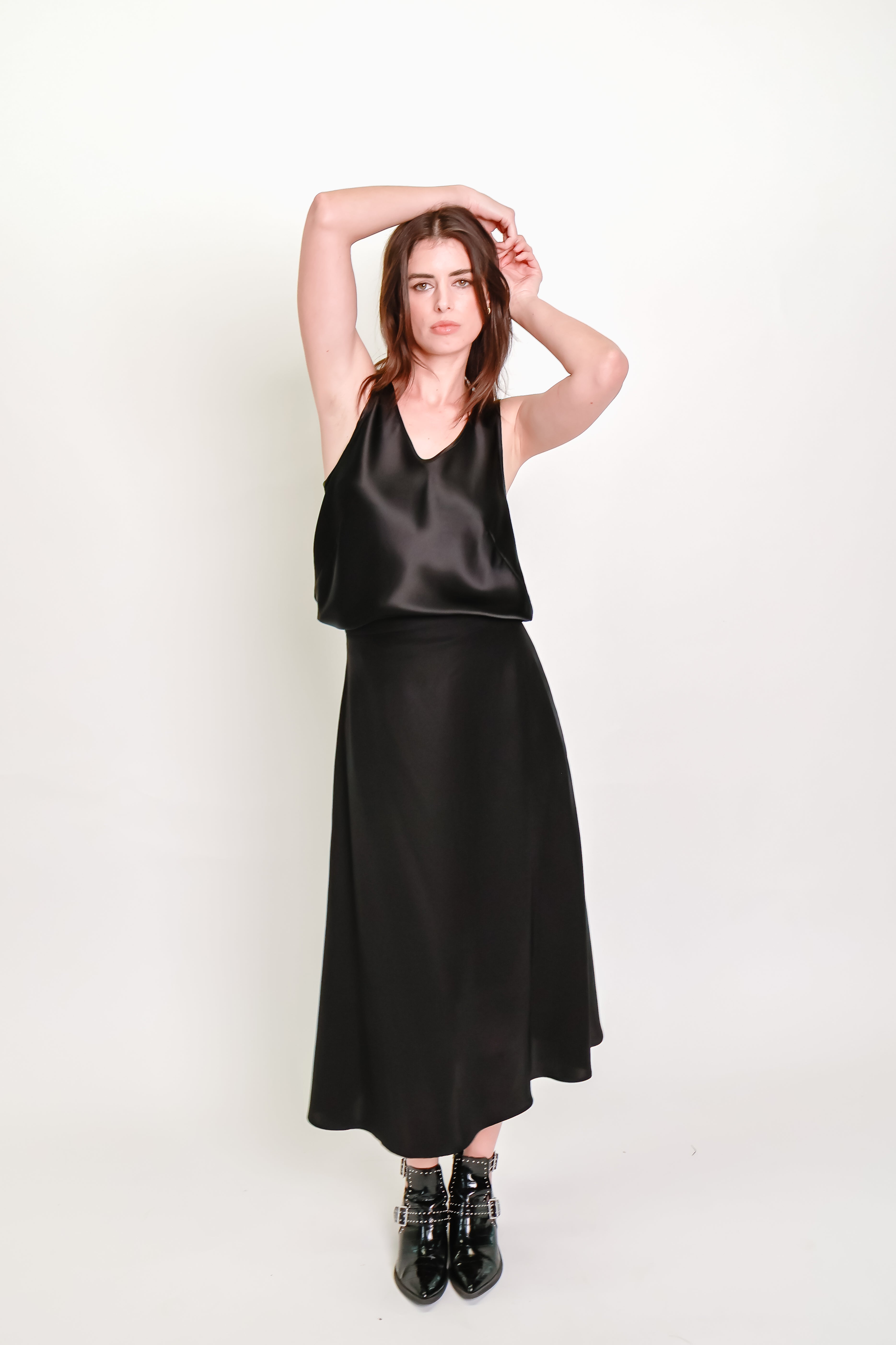 Bias Cut Silk Satin Tank Top – Black Sandwashed Silk
