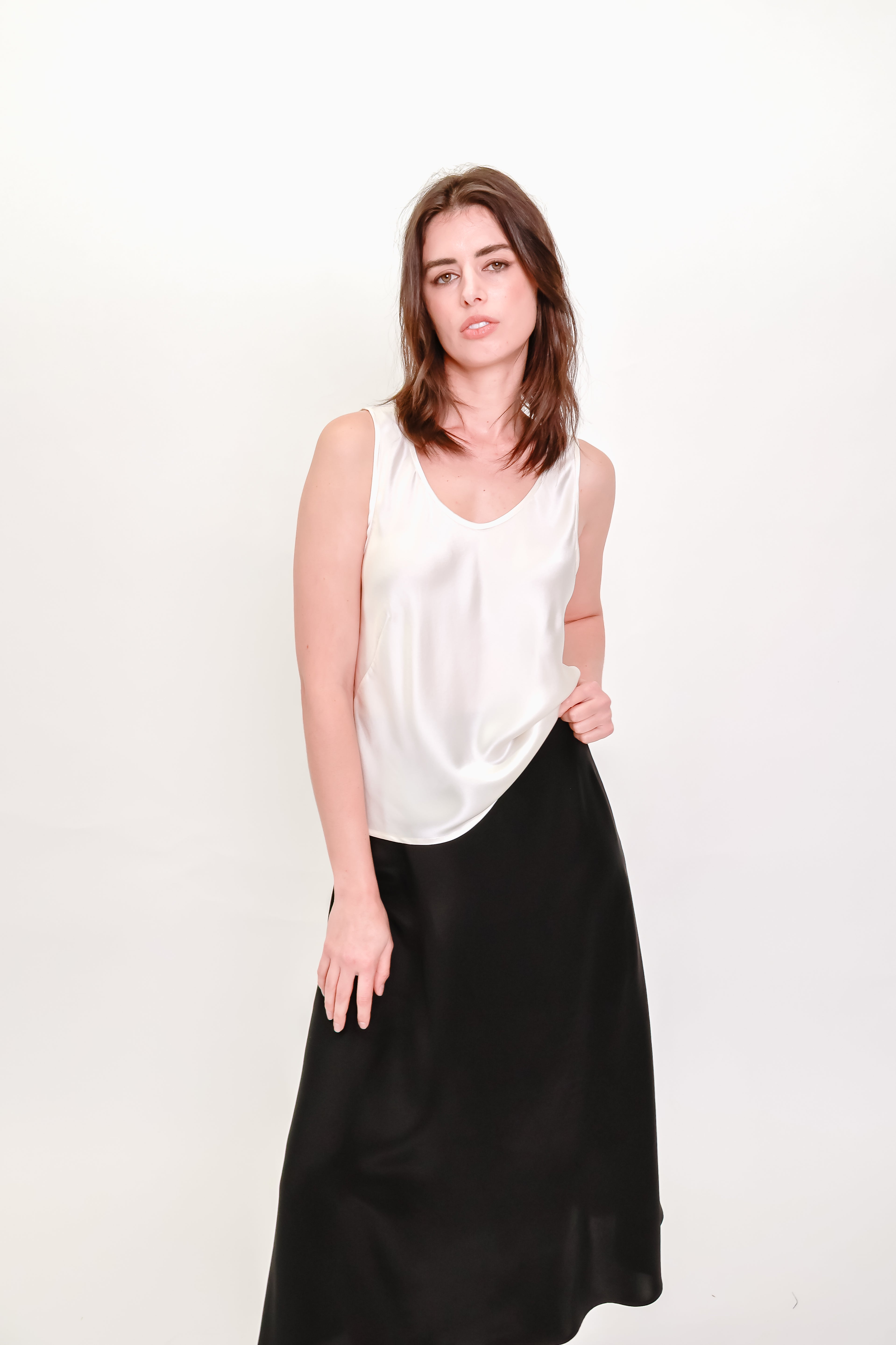 Bias Cut Silk Satin Tank Top – Ivory Sandwashed Silk