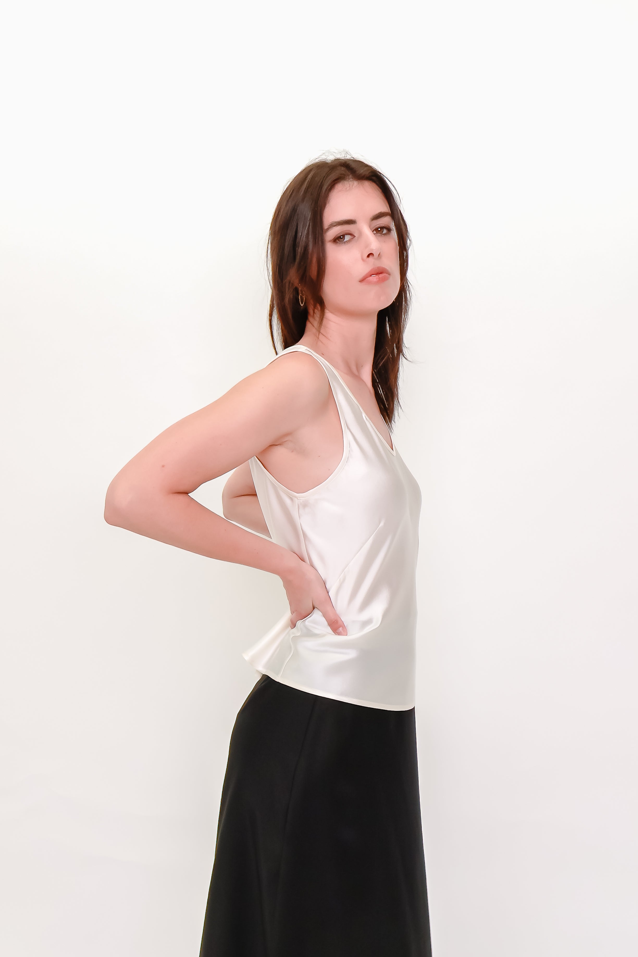 Bias Cut Silk Satin Tank Top – Ivory Sandwashed Silk