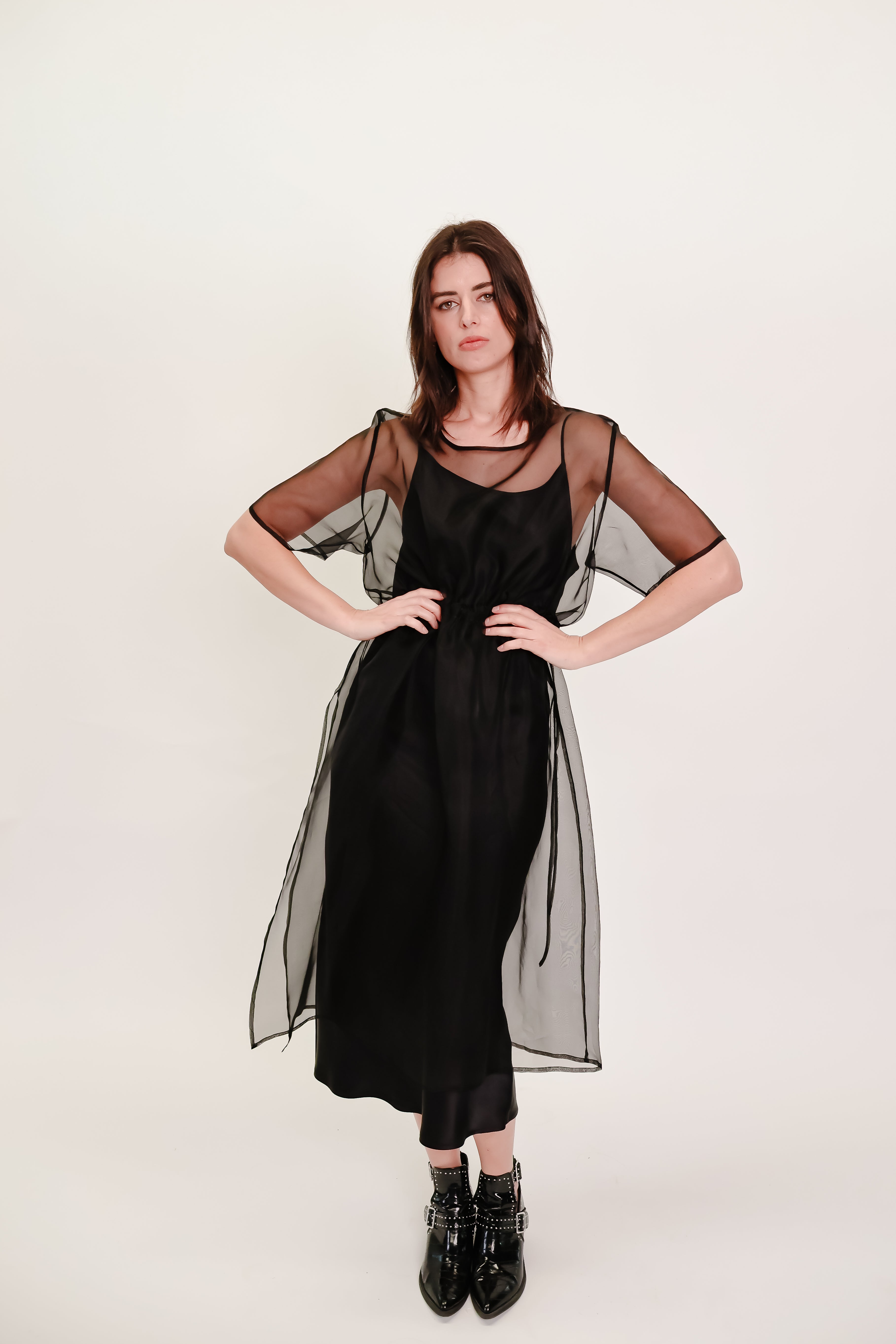 Silk Organza Dress with Drawstring Waist