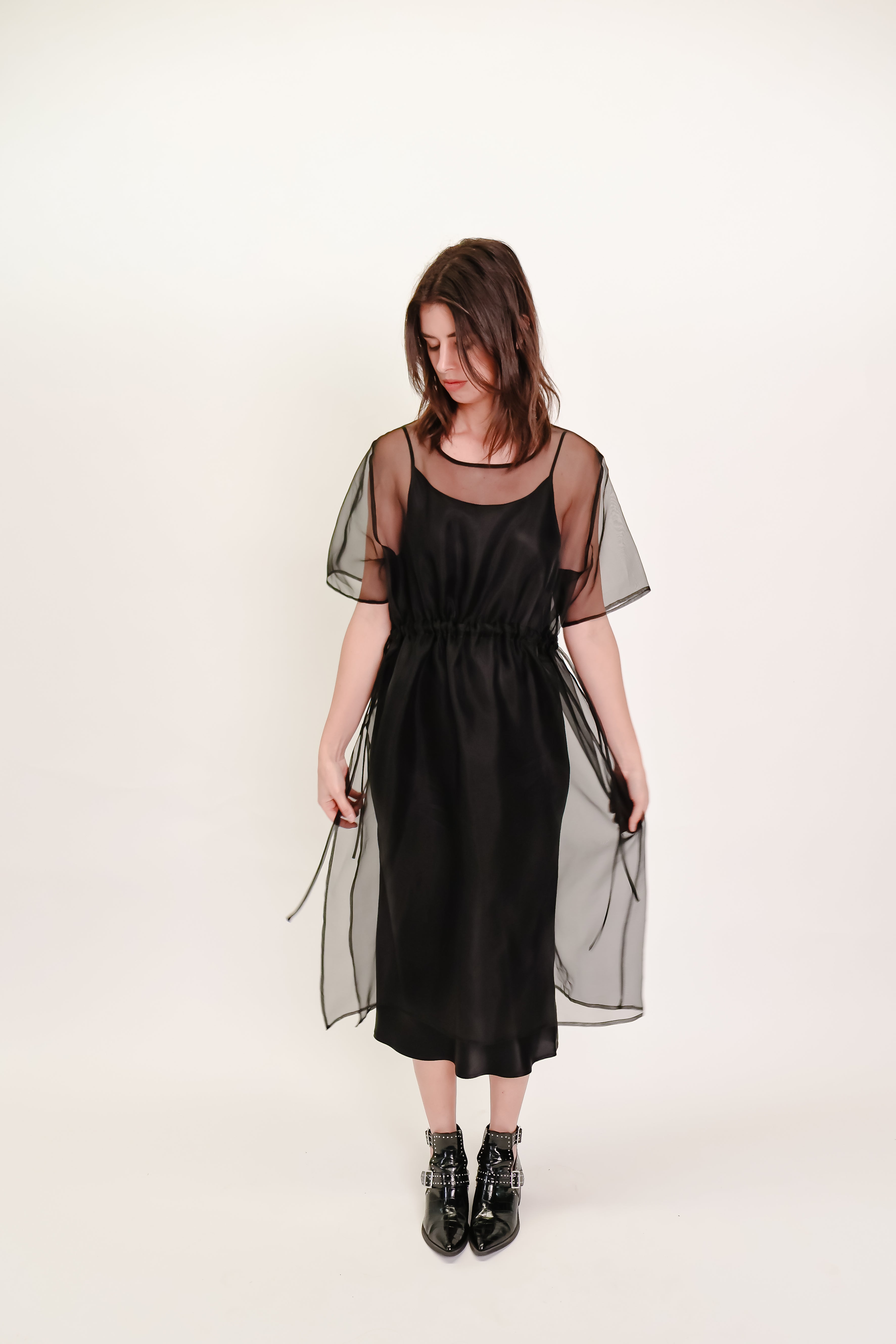 Silk Organza Dress with Drawstring Waist