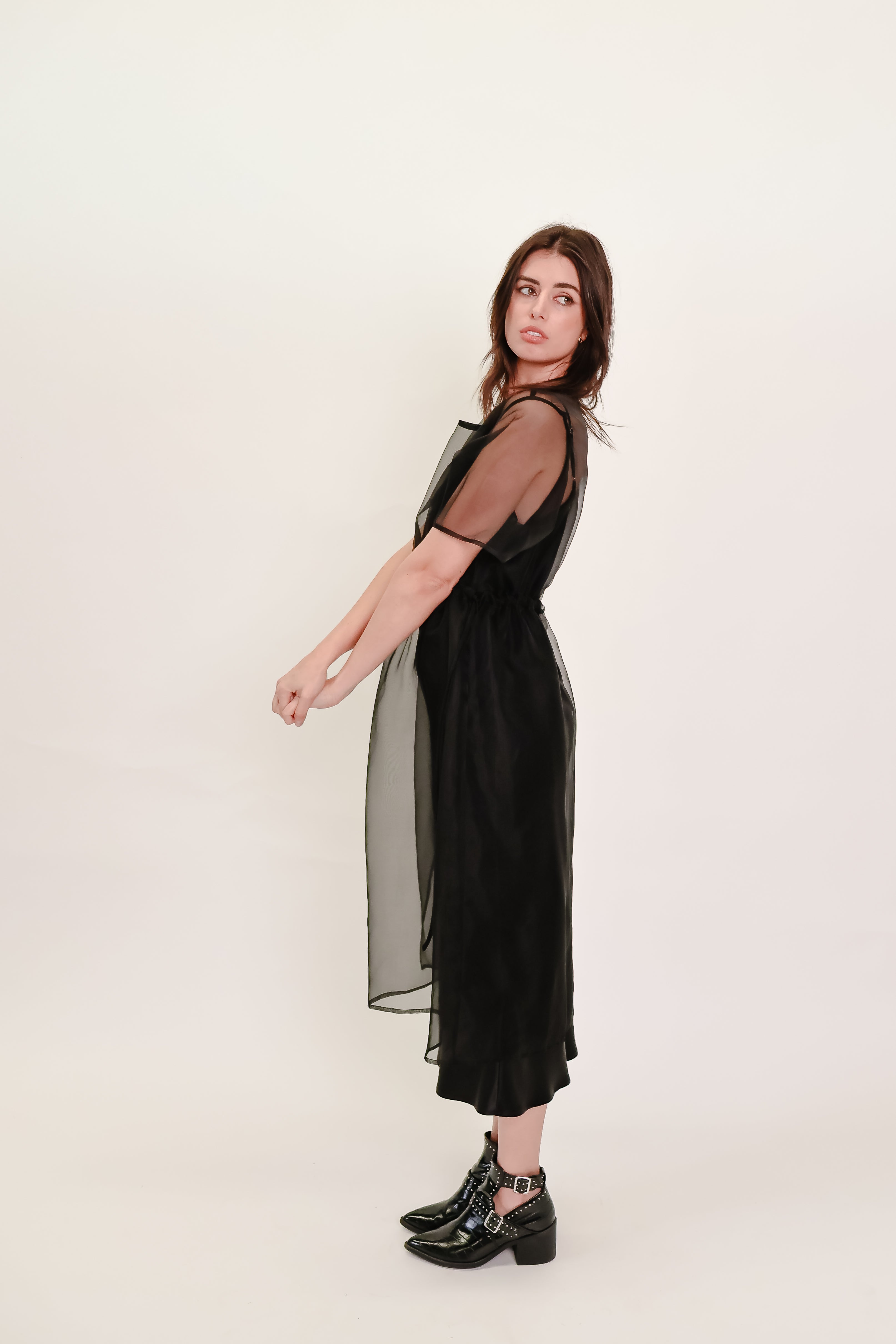 Silk Organza Dress with Drawstring Waist