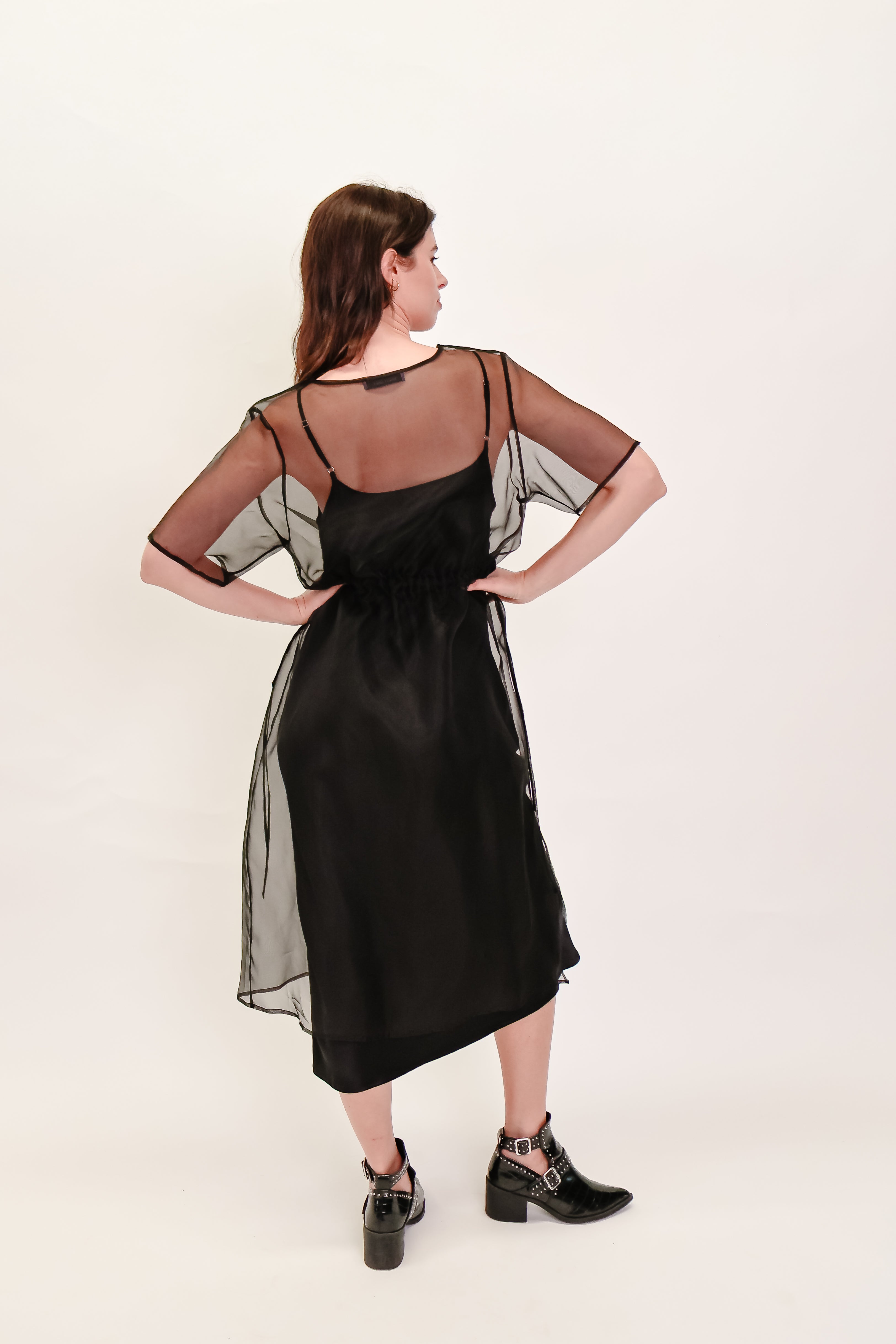 Silk Organza Dress with Drawstring Waist