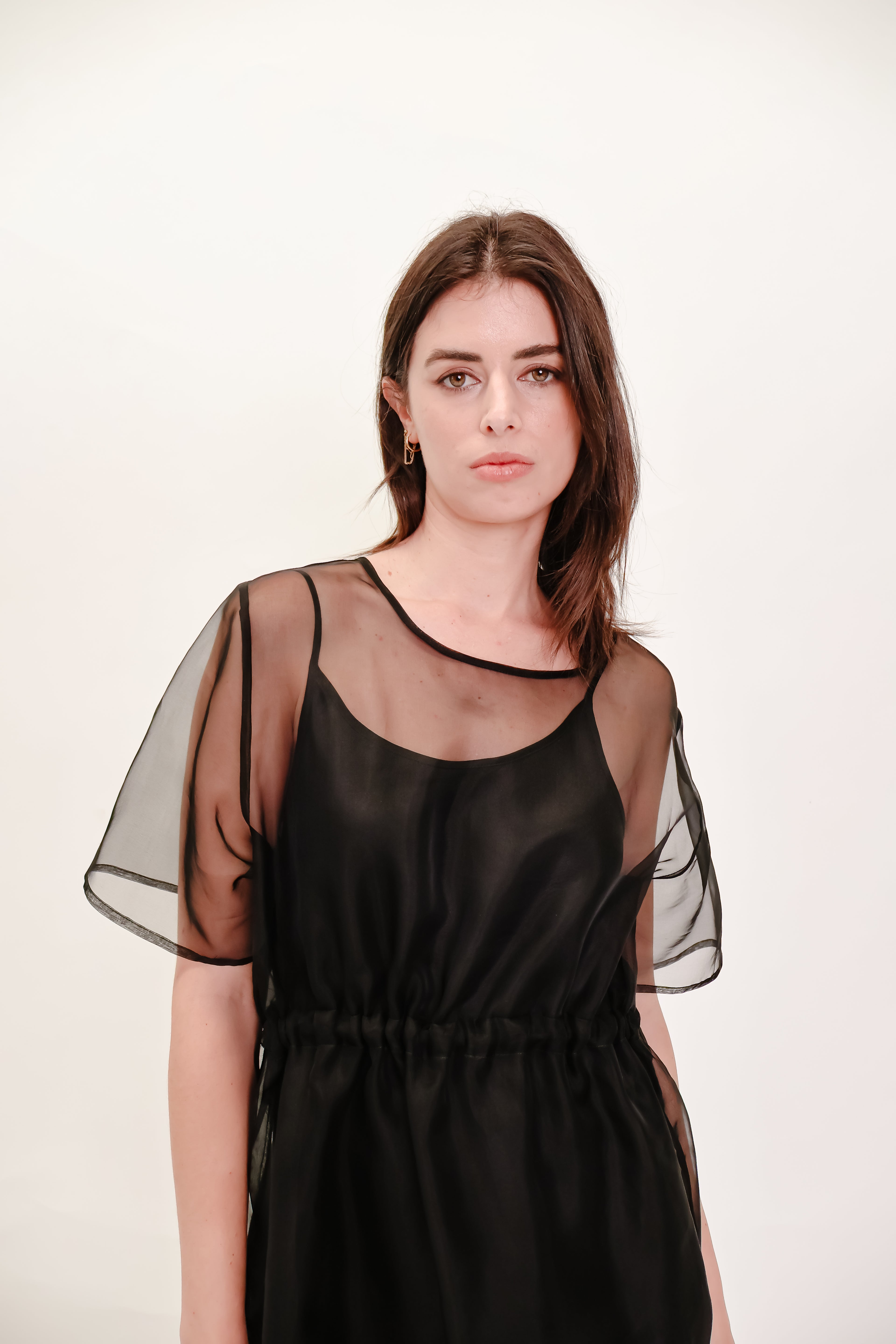 Silk Organza Dress with Drawstring Waist