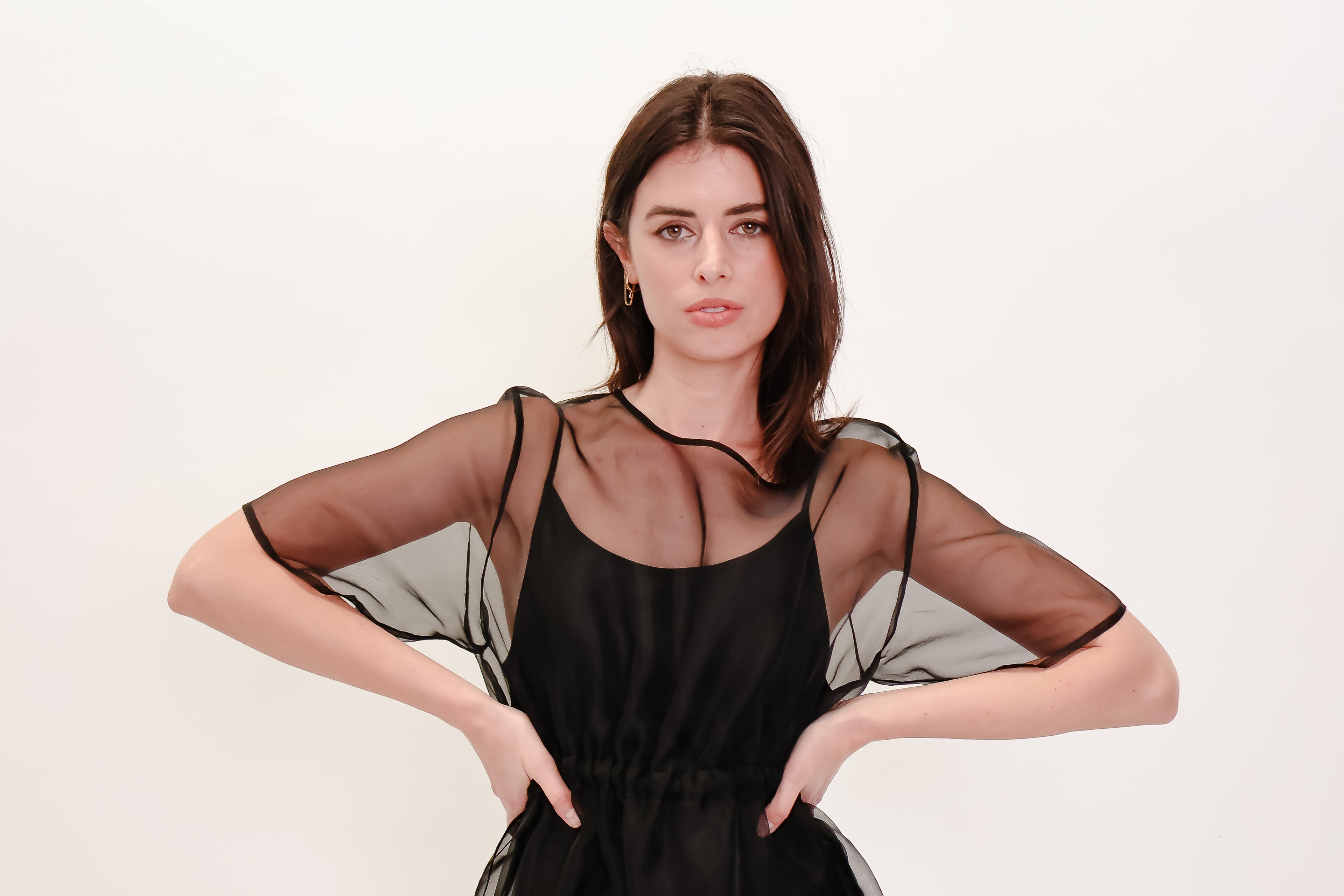 Silk Organza Dress with Drawstring Waist