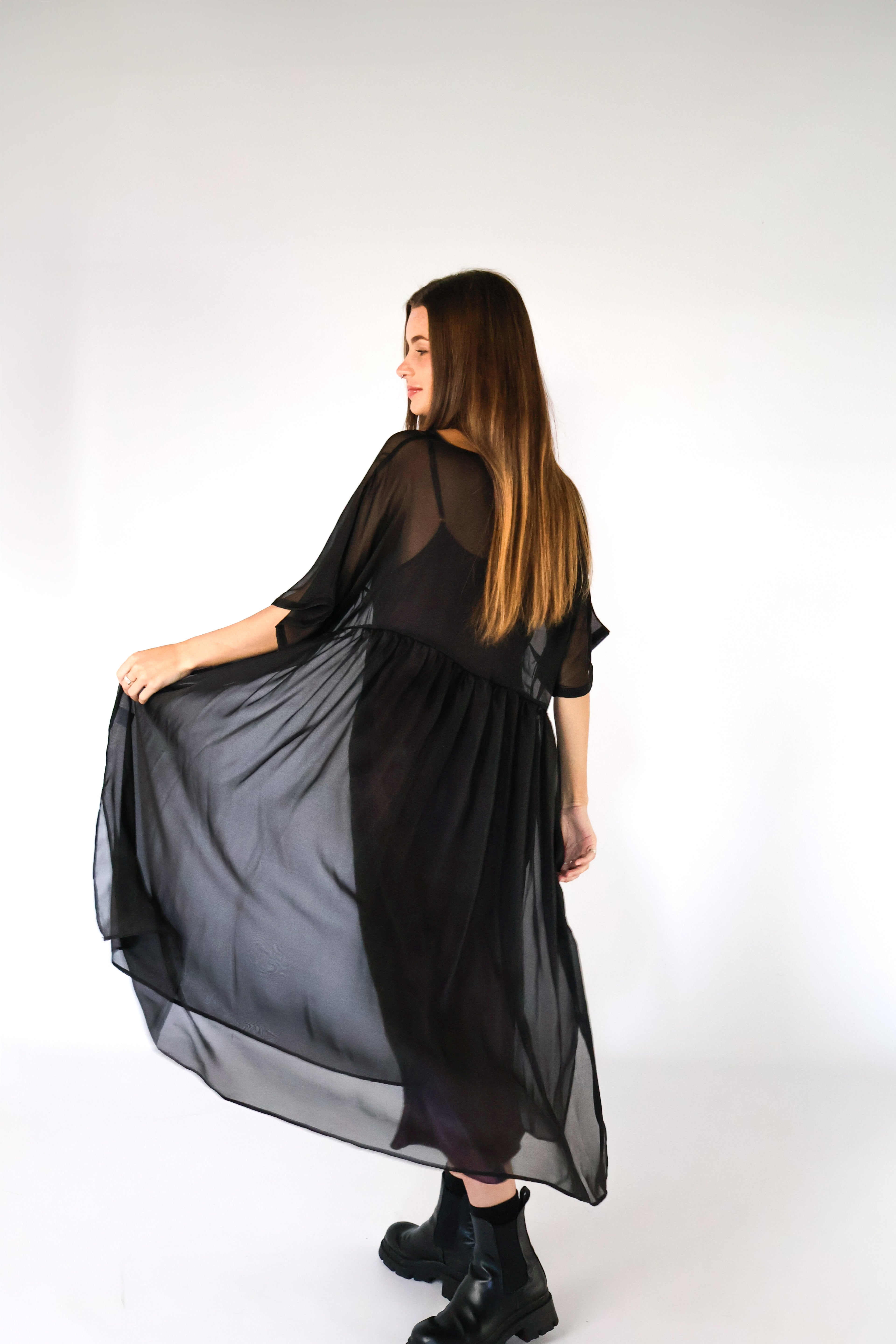 Petal Silk Chiffon Dress - Black