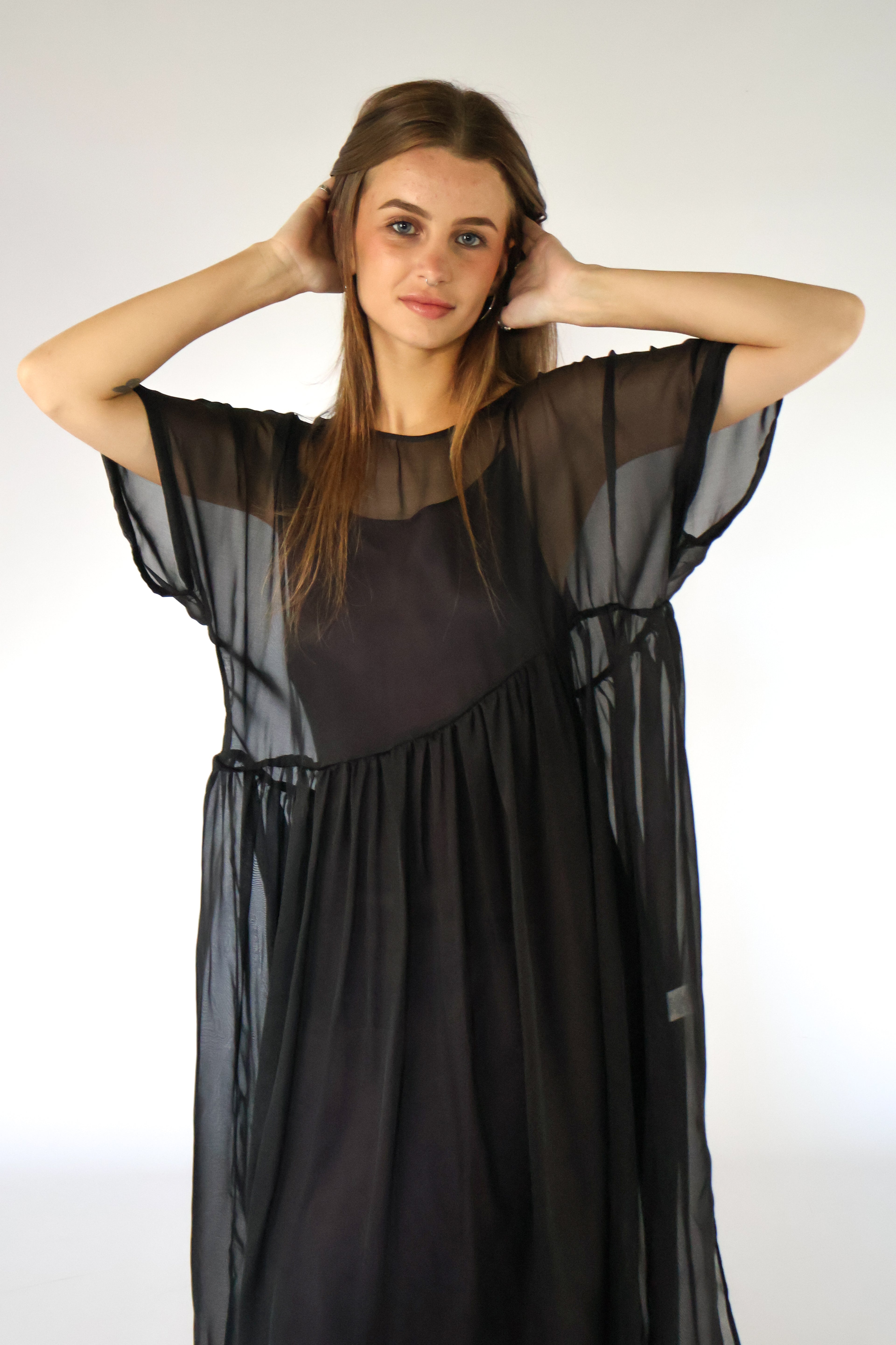 Petal Silk Chiffon Dress - Black
