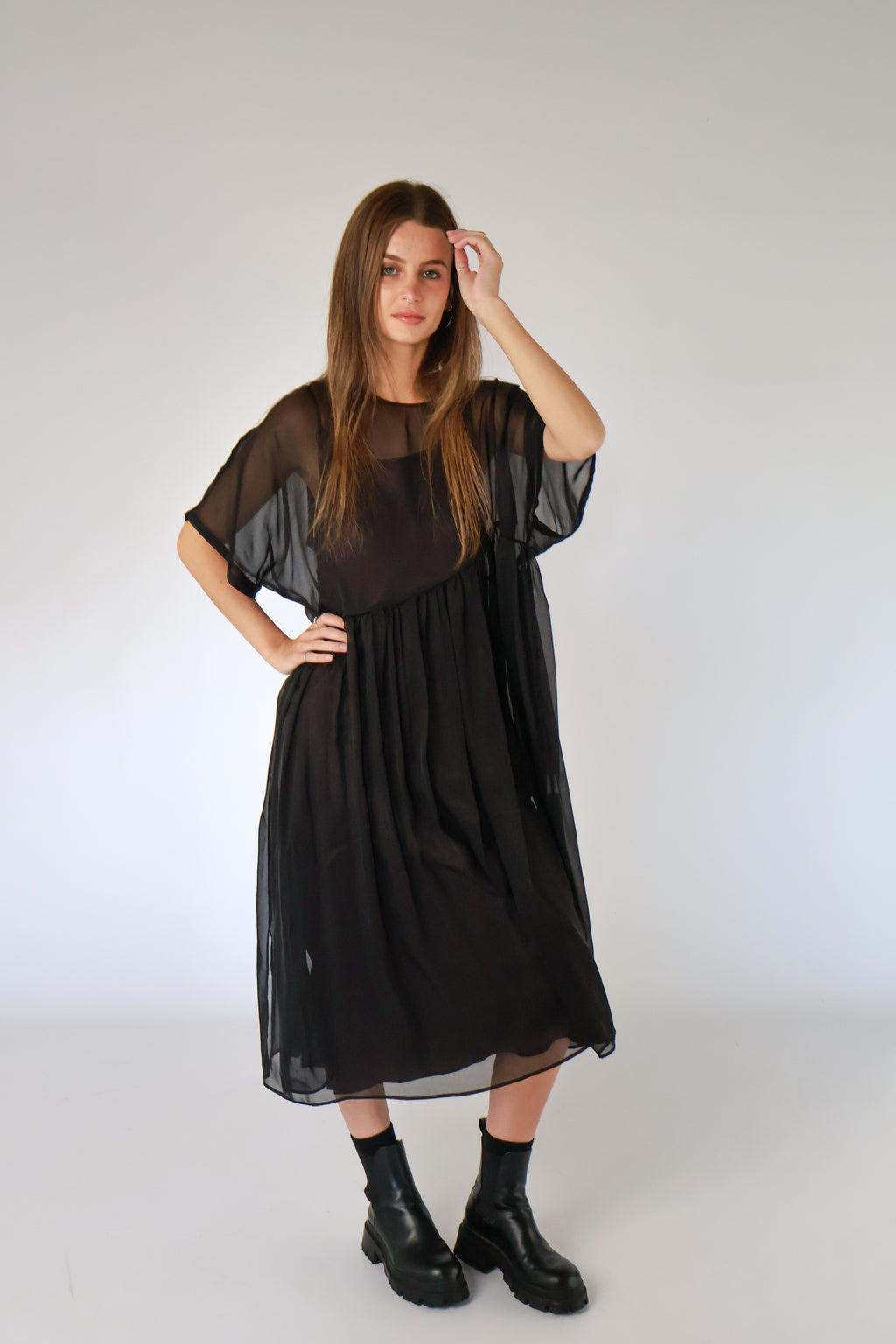 Petal Silk Chiffon Dress - Black