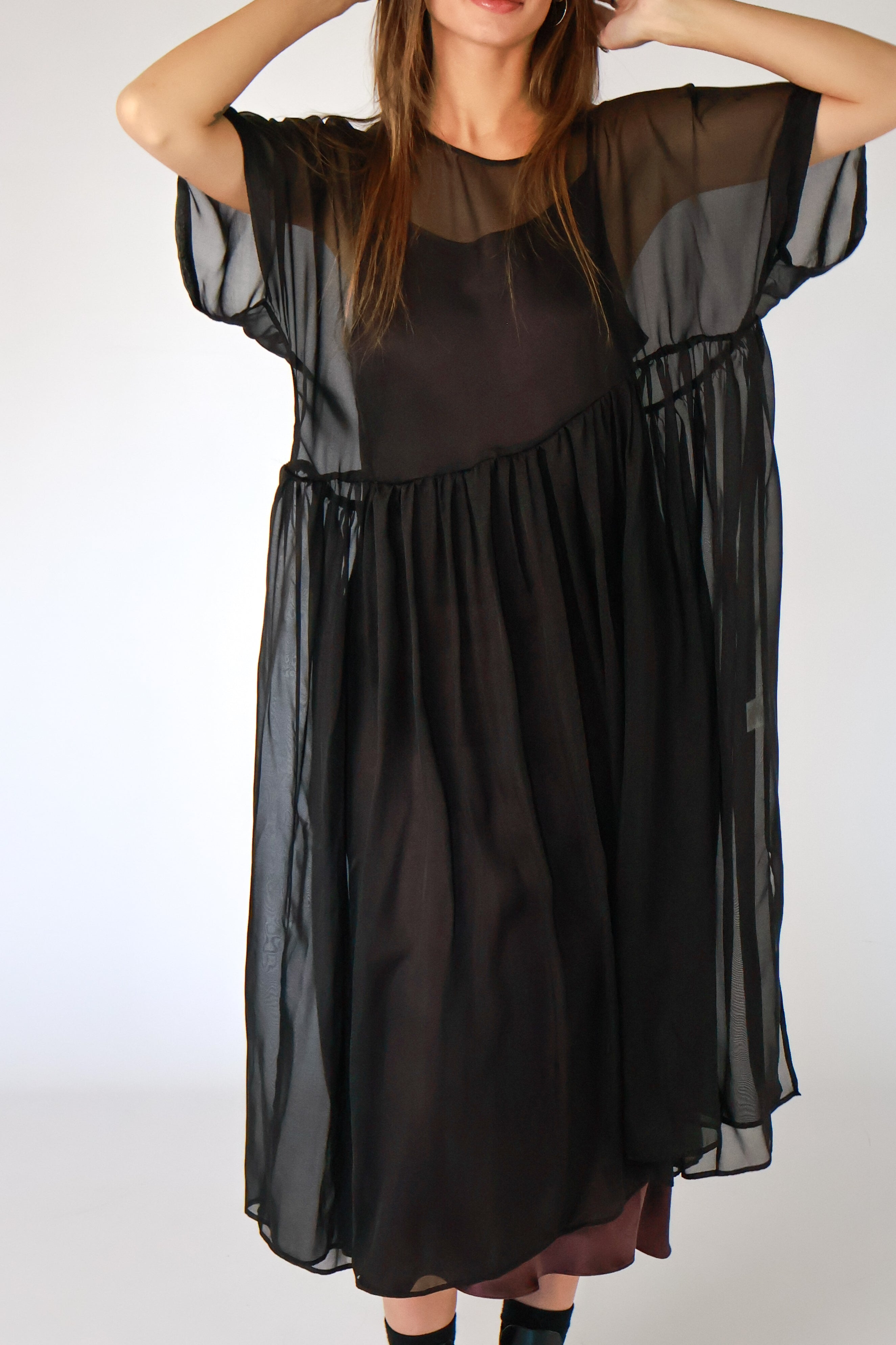 Petal Silk Chiffon Dress - Black