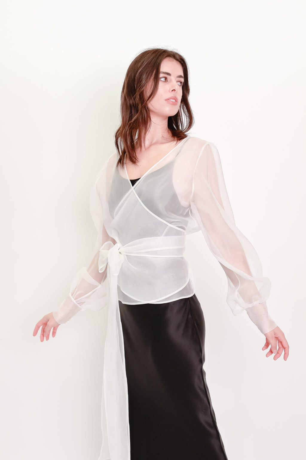 Silk Organza Wrap Blouse - Ivory