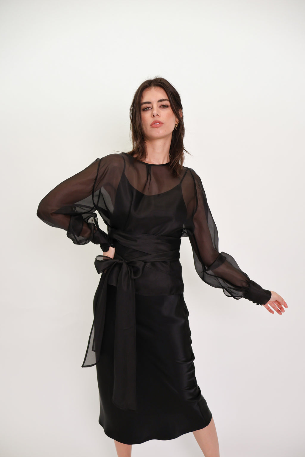 Silk Organza Wrap Blouse - Black