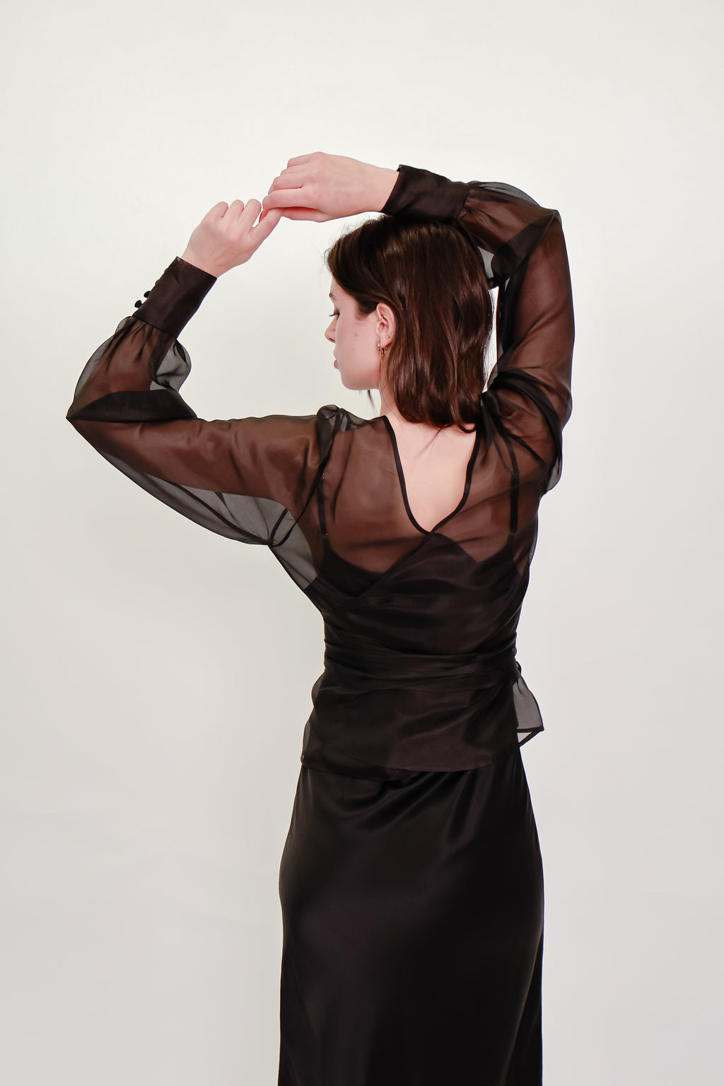 Silk Organza Wrap Blouse - Black