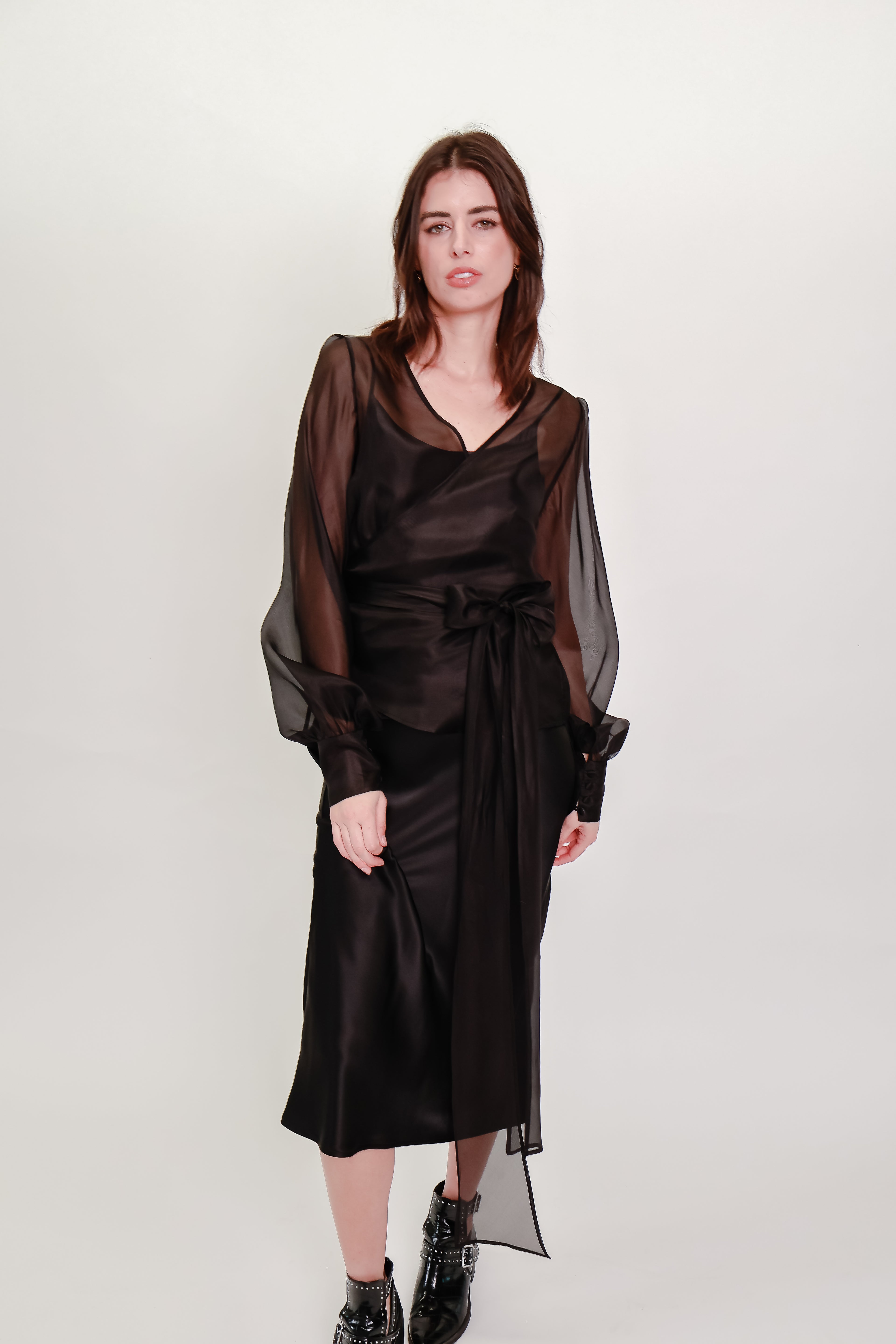 Silk Organza Wrap Blouse - Black
