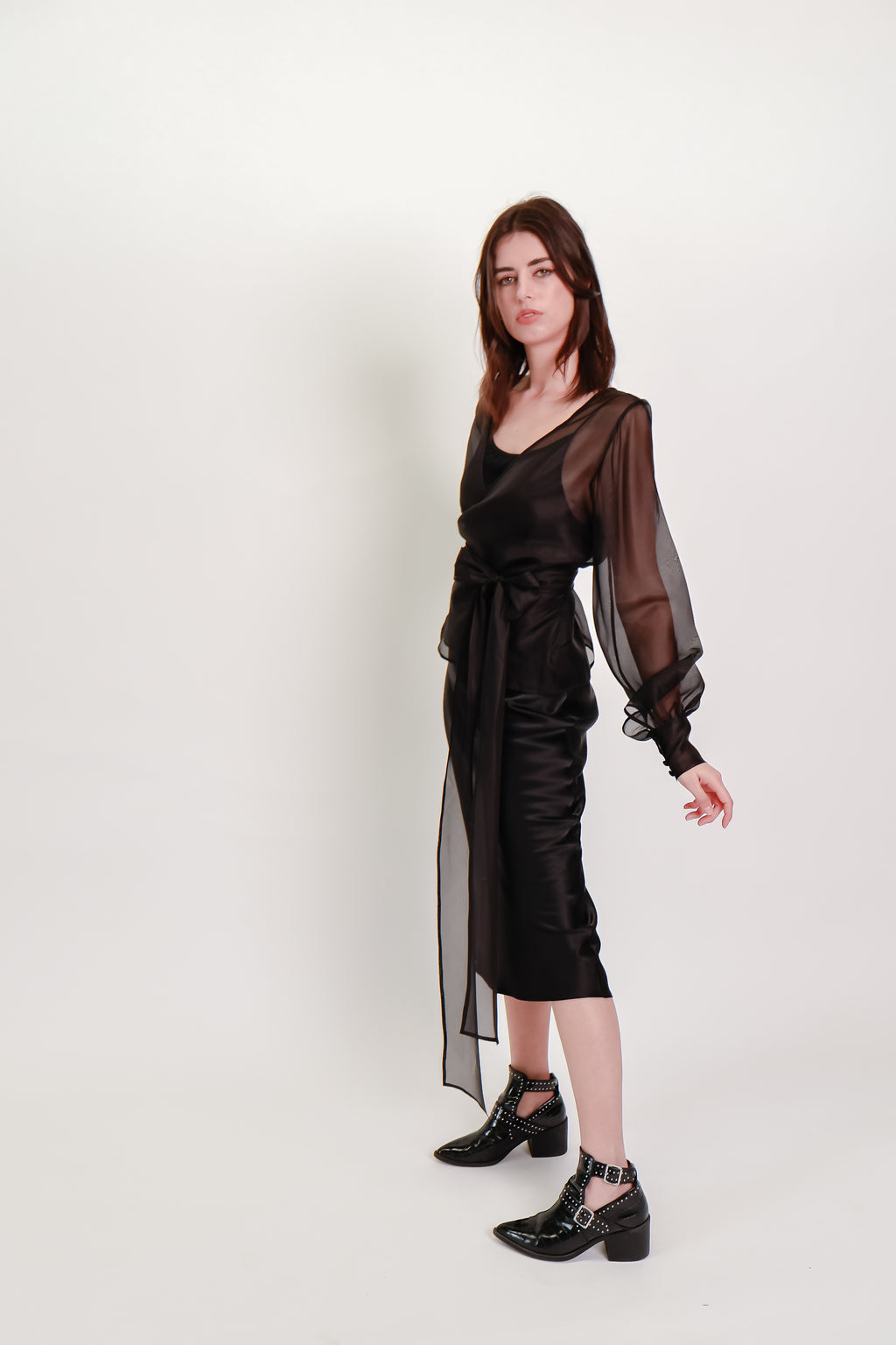 Silk Organza Wrap Blouse - Black