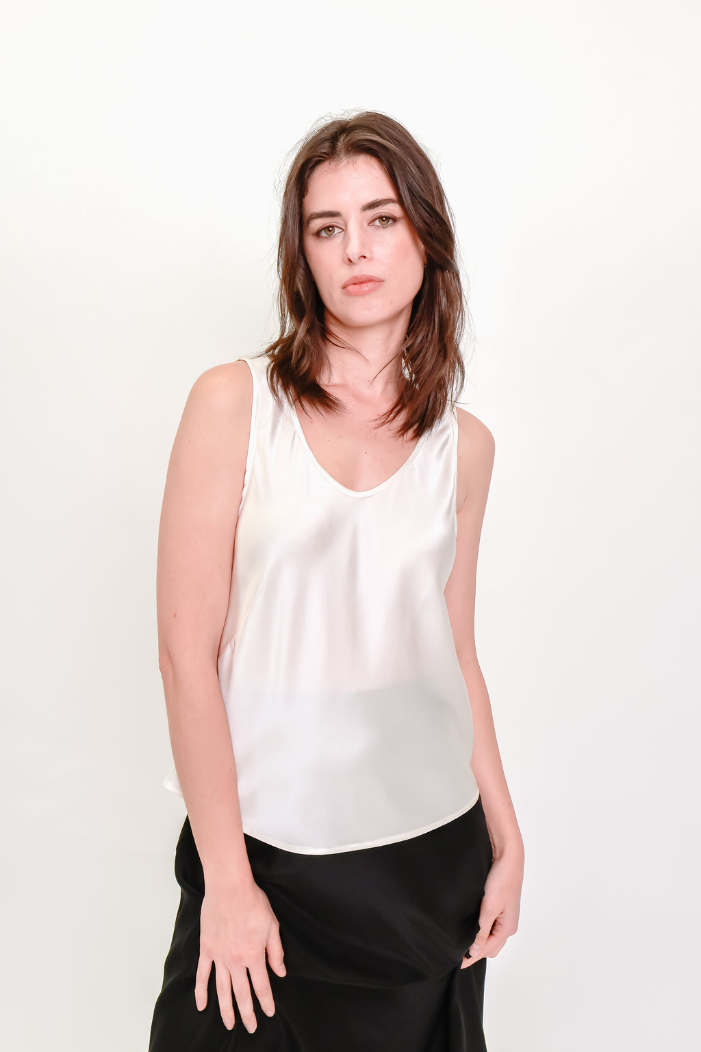 Bias Cut Silk Satin Tank Top – Ivory Sandwashed Silk