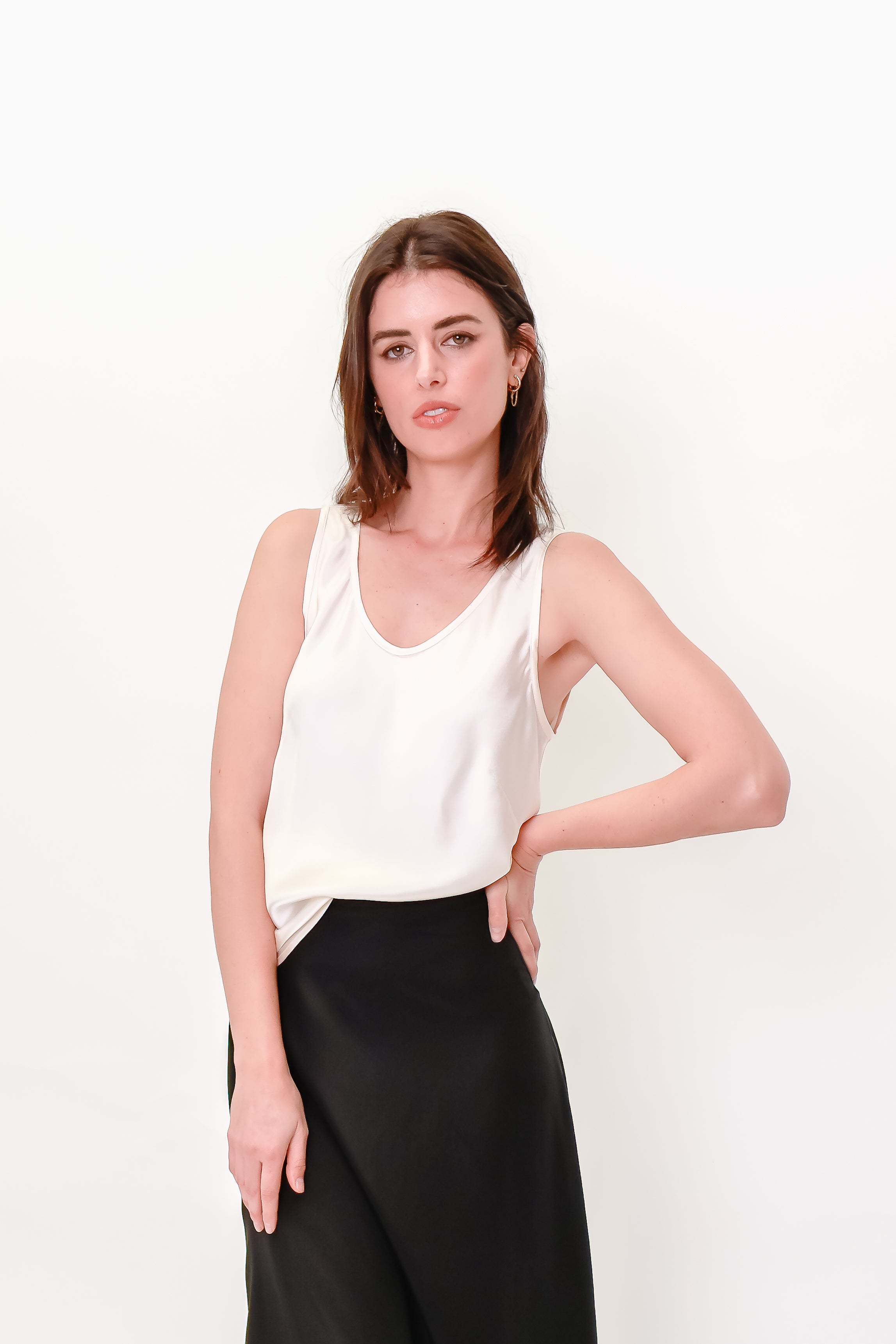 Bias Cut Silk Satin Tank Top – Ivory Sandwashed Silk – GINNY GREY